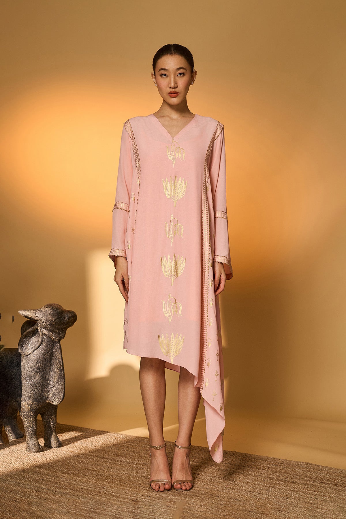 Baby Pink Tango Bloom High Low Kaftan