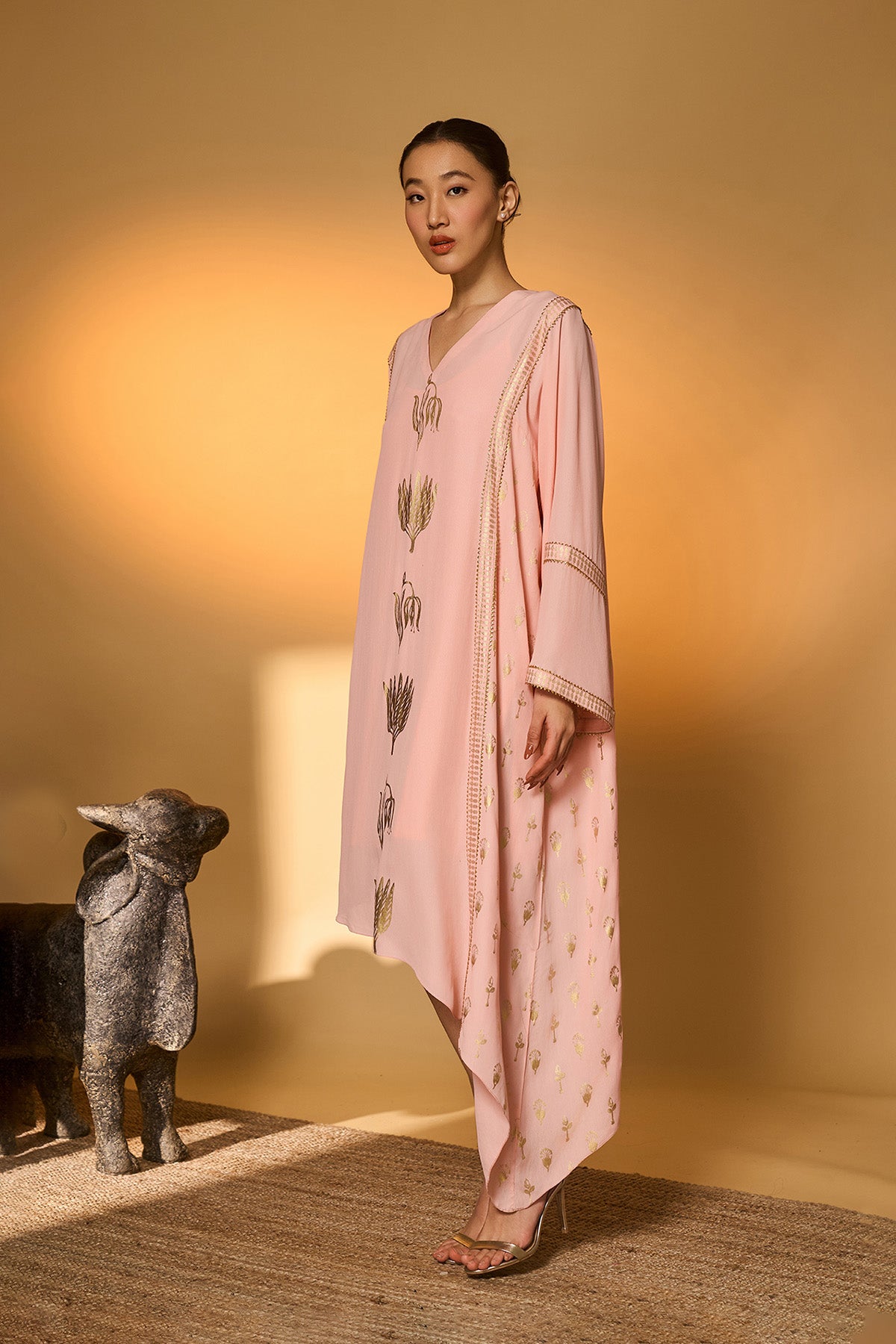 Baby Pink Tango Bloom High Low Kaftan