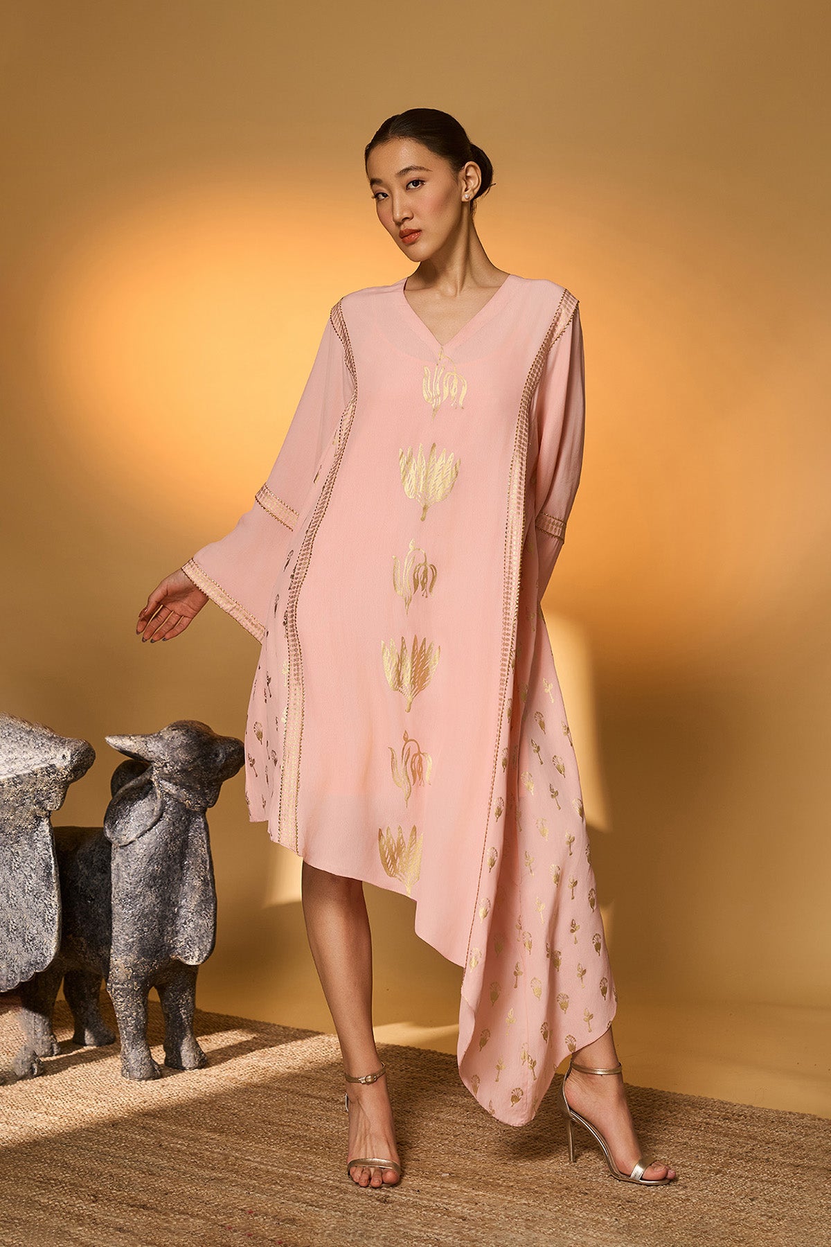 Baby Pink Tango Bloom High Low Kaftan