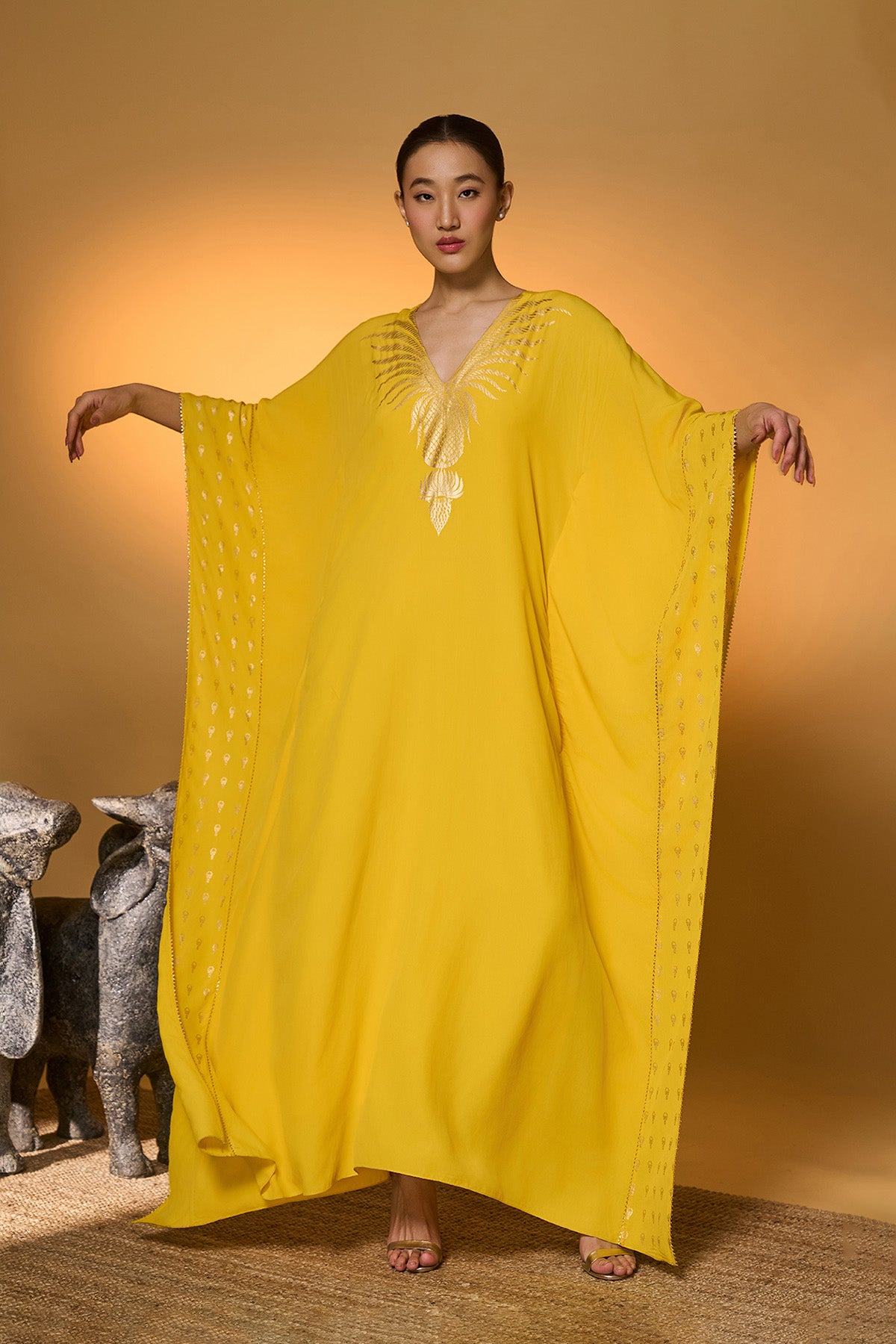 Yellow Tribal Mask Kaftan