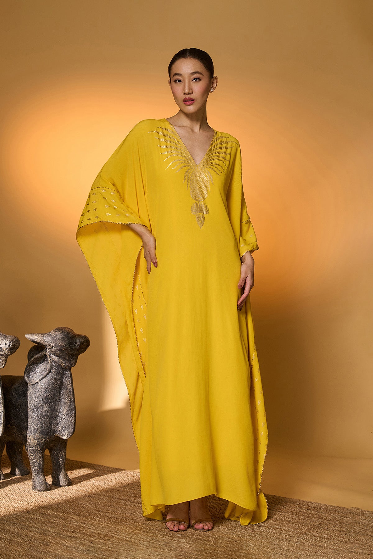 Yellow Tribal Mask Kaftan