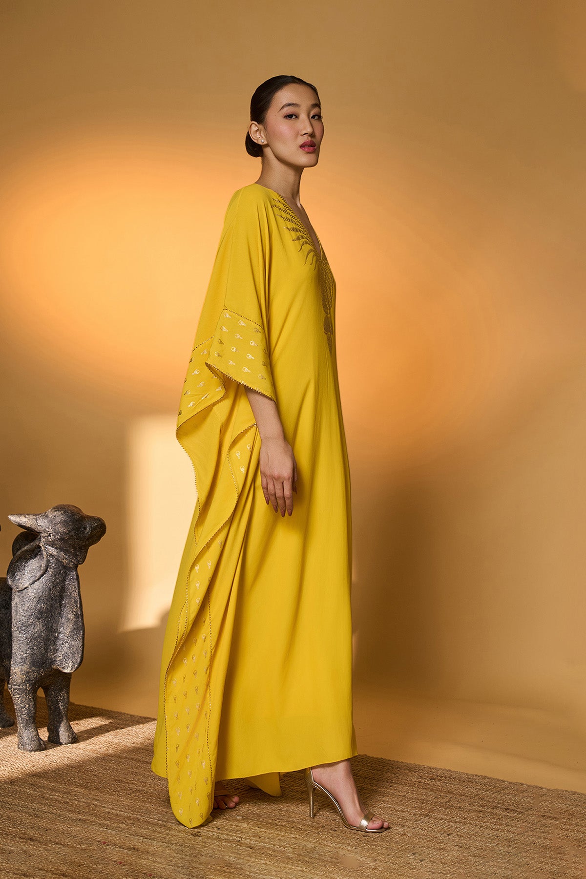 Yellow Tribal Mask Kaftan