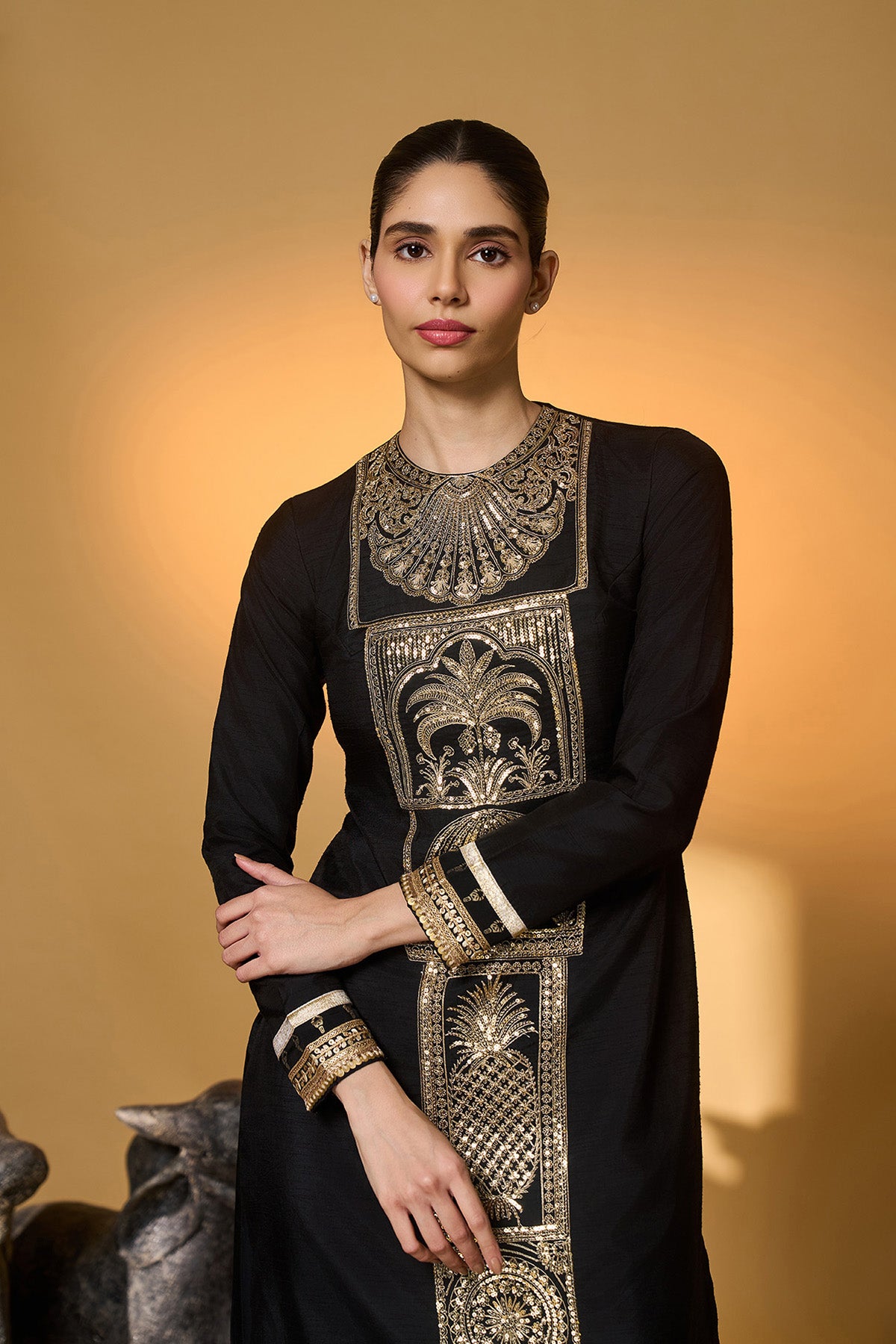 Black Khidki Kurta Set