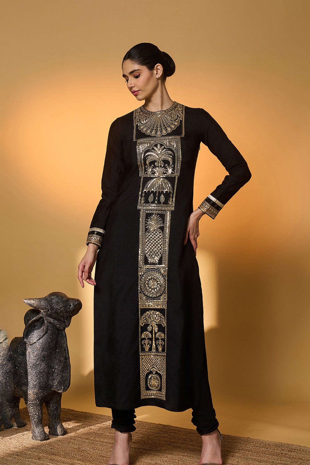 Black Khidki Kurta Set
