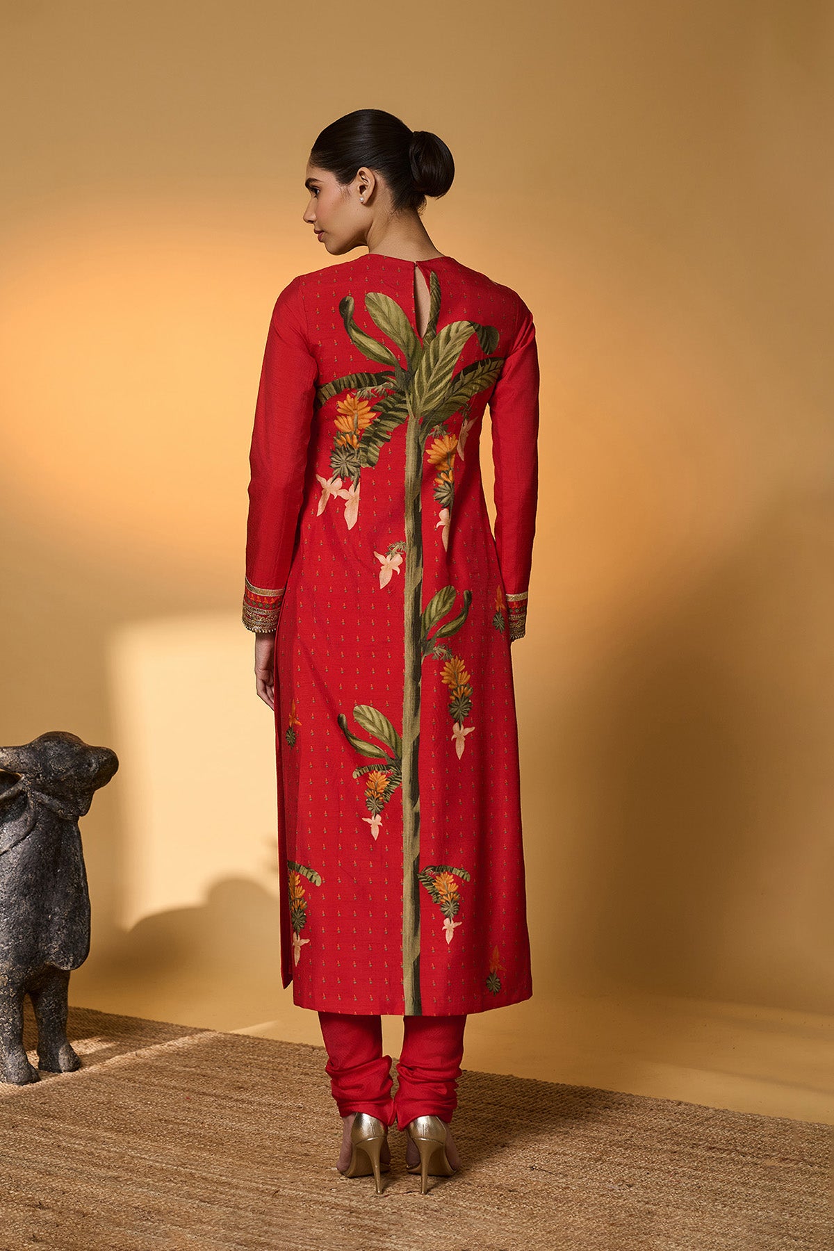 Red Khidki Kurta Set