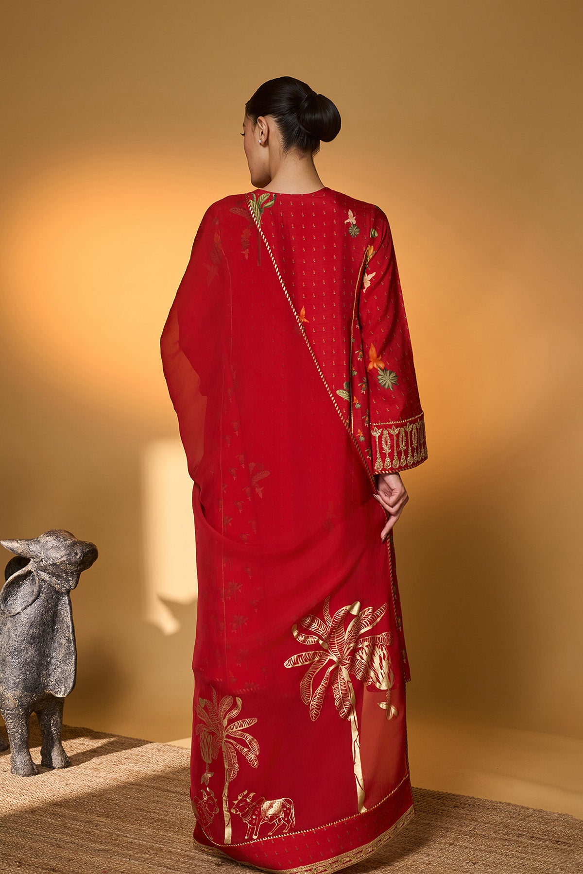 Red Tropical Anarkali Set