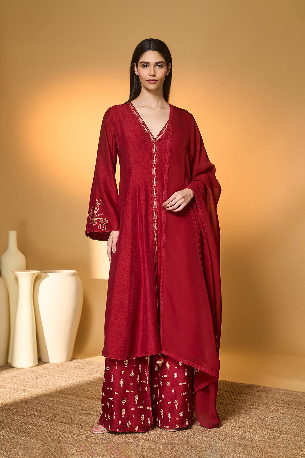 Red Deer Totem Kurta Set