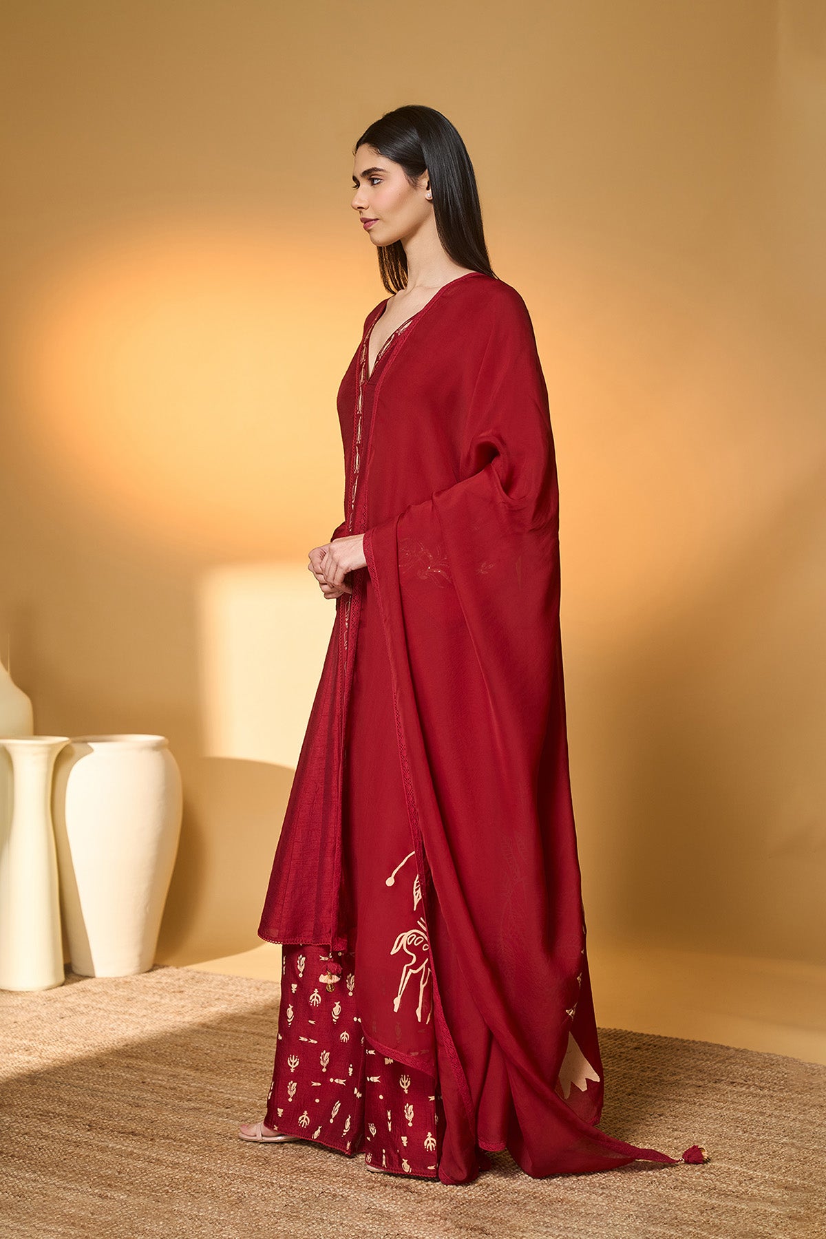 Red Deer Totem Kurta Set