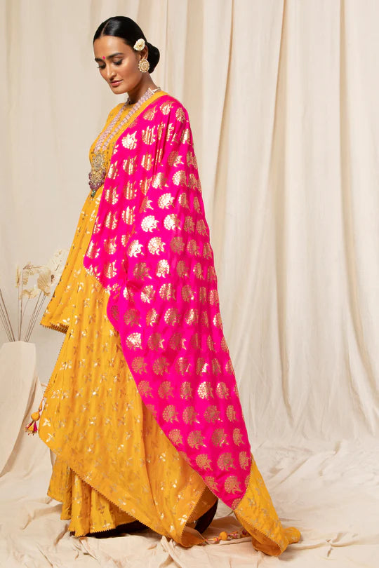 Yellow Triangular Flower Sharara Set