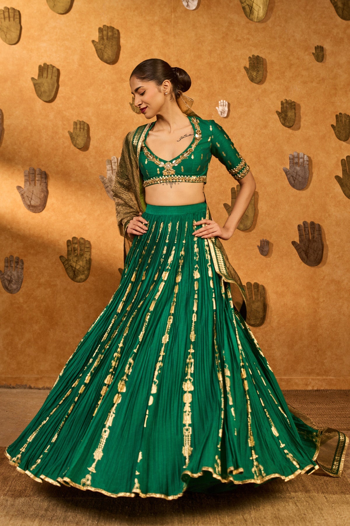 Green Totem Line Lehenga