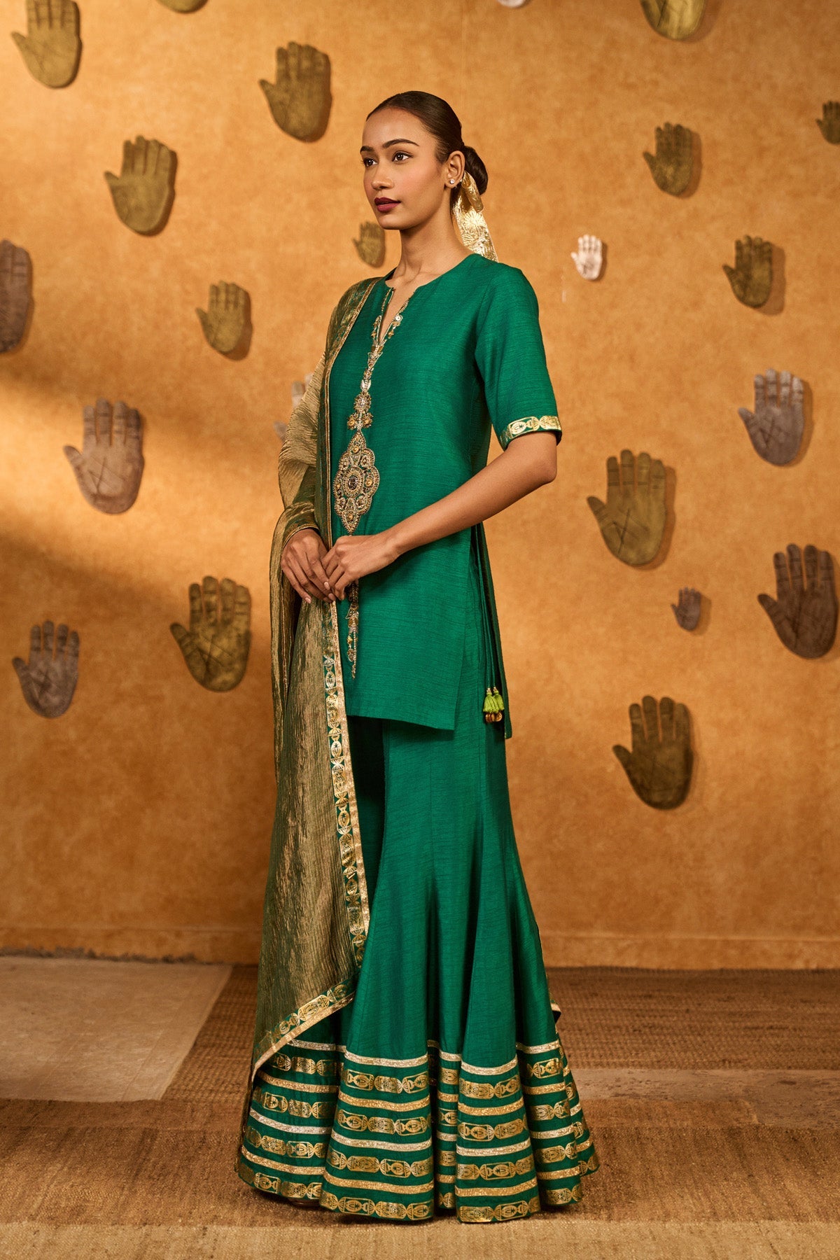 Green Gilded Sharara Set