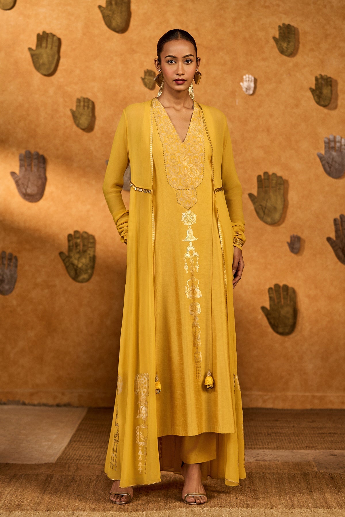 Spiced Ochre Pop Pendant Anarkali Set