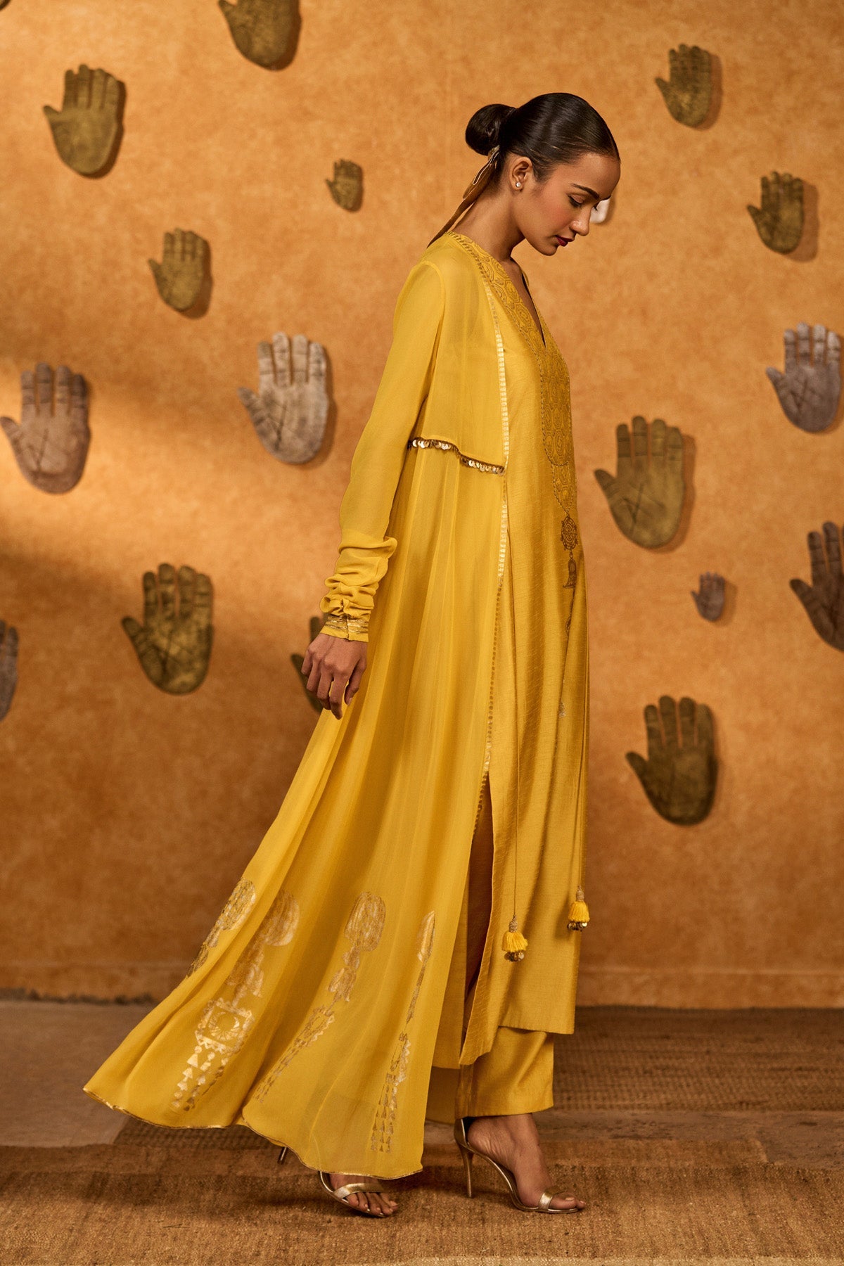 Spiced Ochre Pop Pendant Anarkali Set