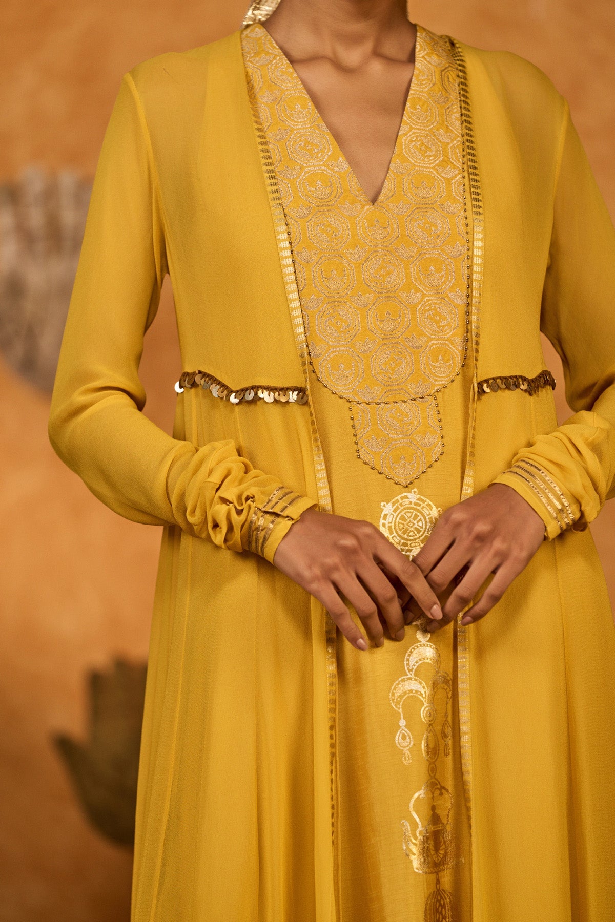 Spiced Ochre Pop Pendant Anarkali Set