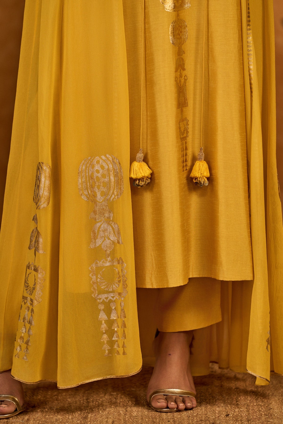 Spiced Ochre Pop Pendant Anarkali Set