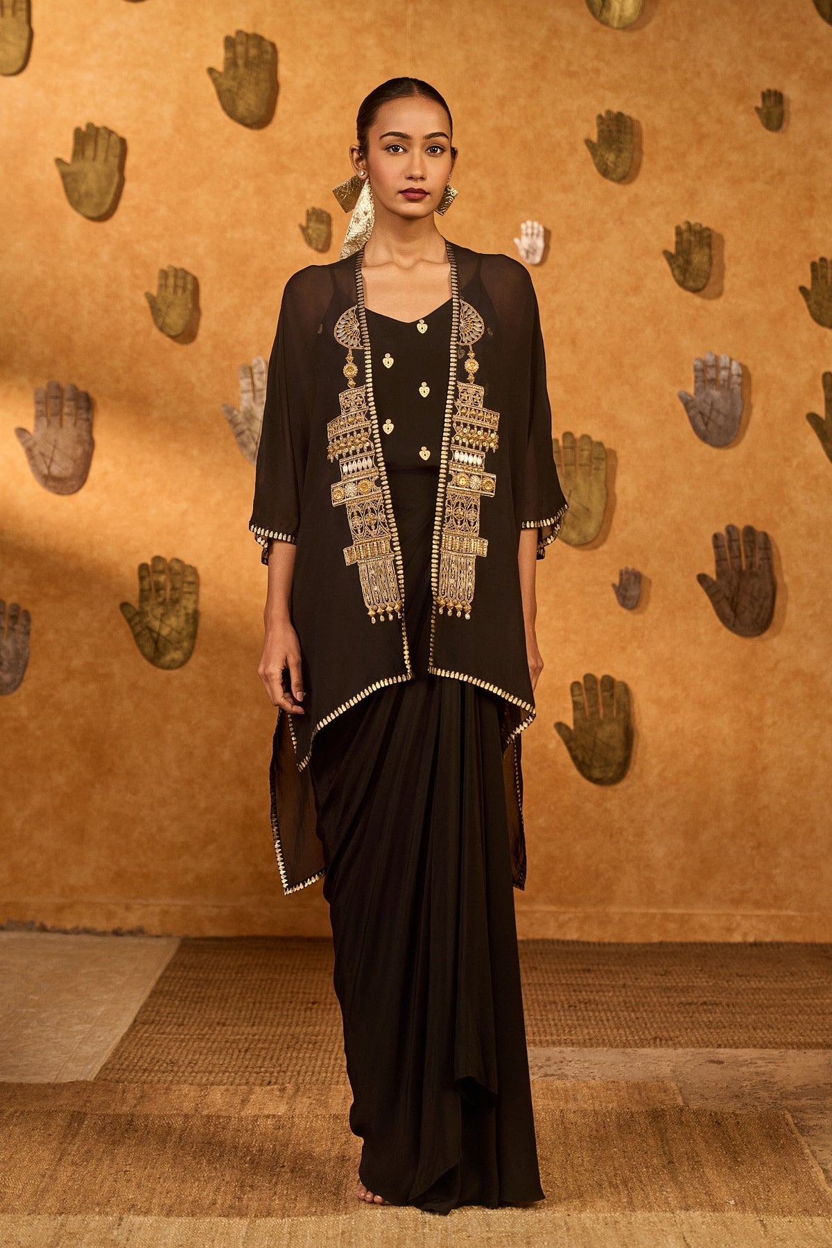 Black Heartbeat Draped Cape Set