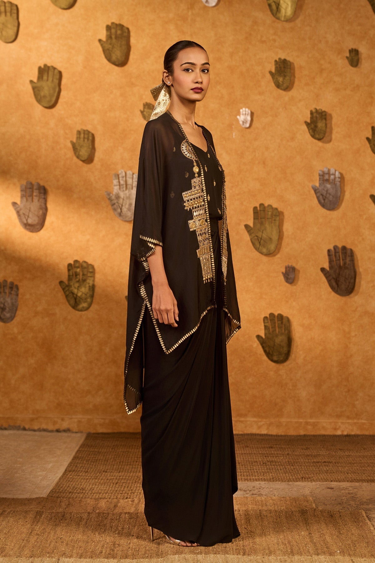 Black Heartbeat Draped Cape Set