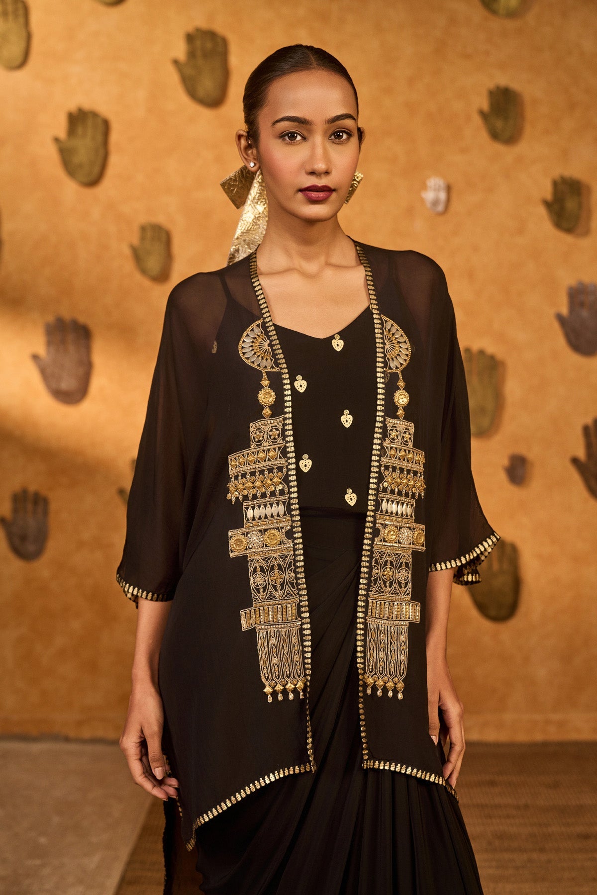 Black Heartbeat Draped Cape Set