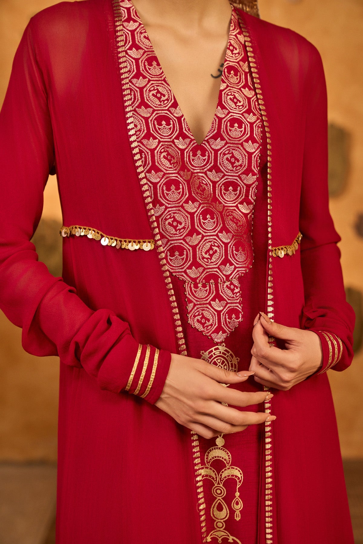 Red Pop Pod Pendant Anarkali Set