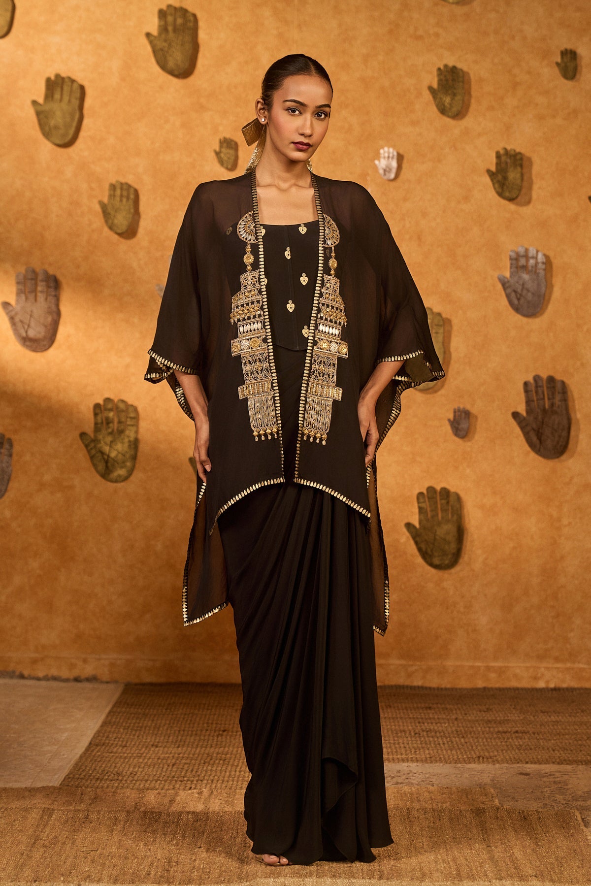 Black Heartbeat Draped Cape Set