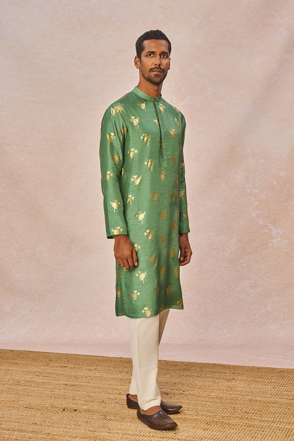 Sage Green Iris Bud Gold Foil Kurta Set