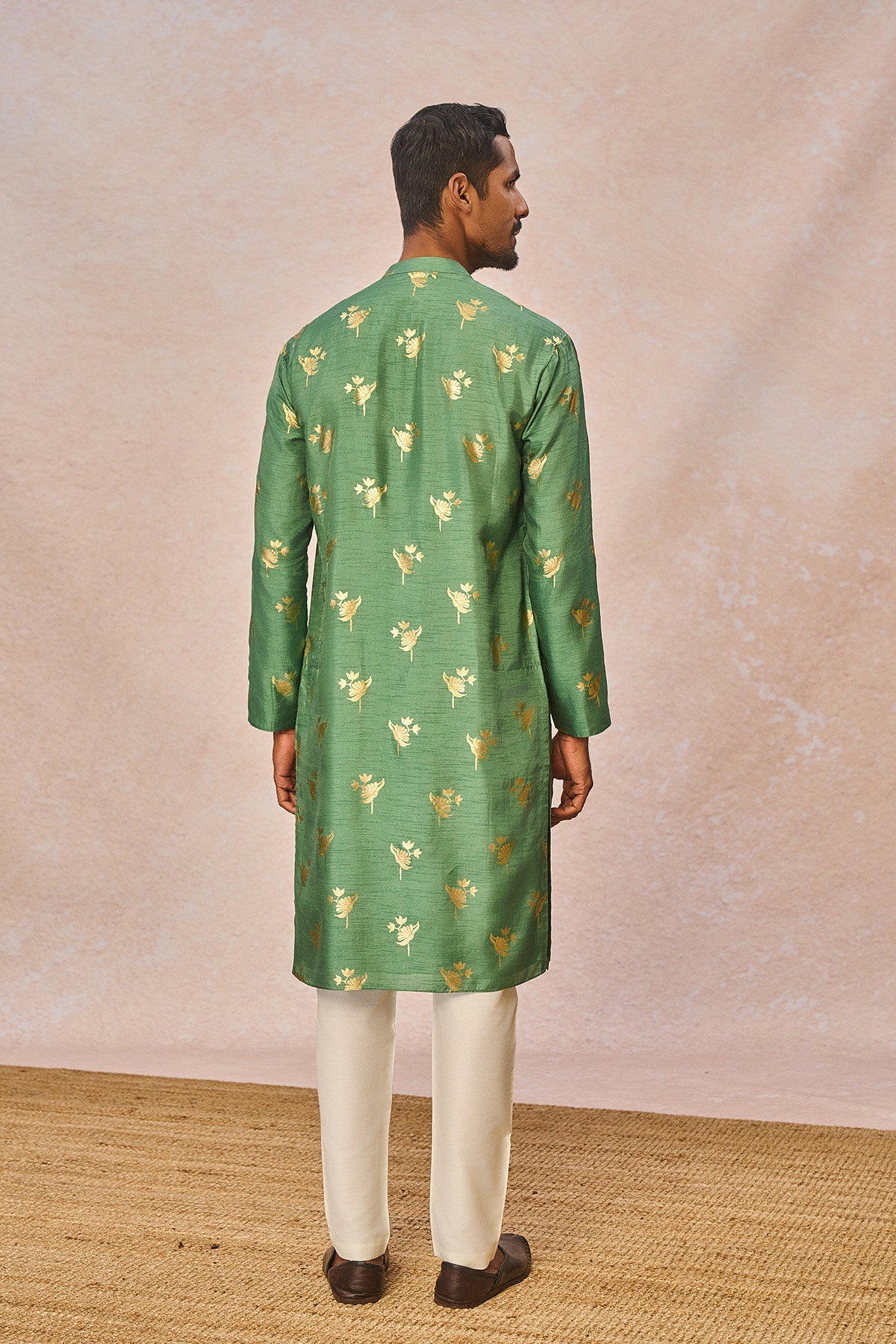 Sage Green Iris Bud Gold Foil Kurta Set