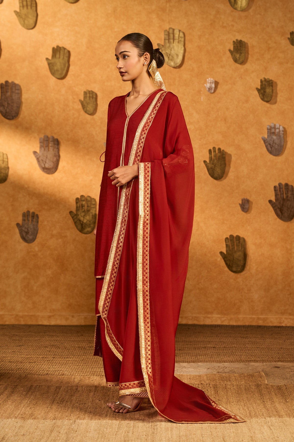 Red Mandarin Sky Kurta Set