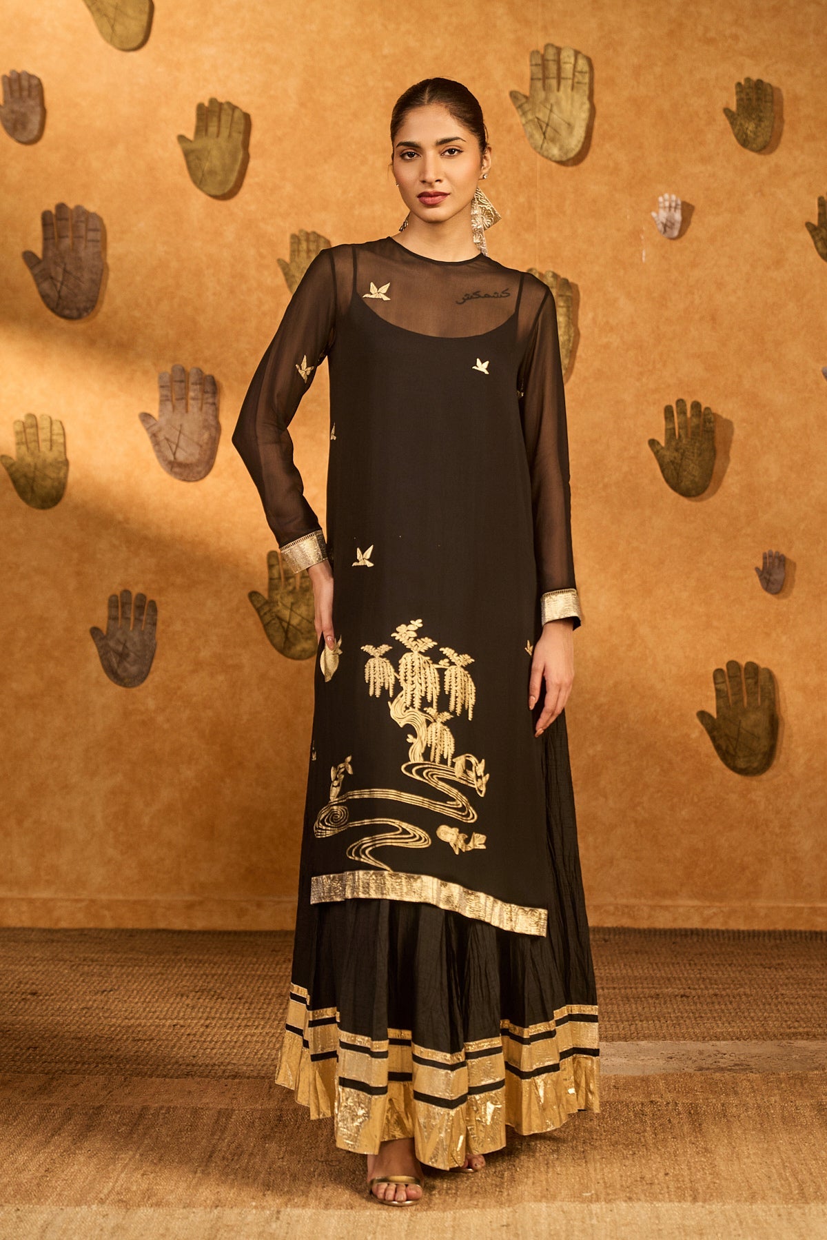 Black Stillwater Bloom Anarkali Set