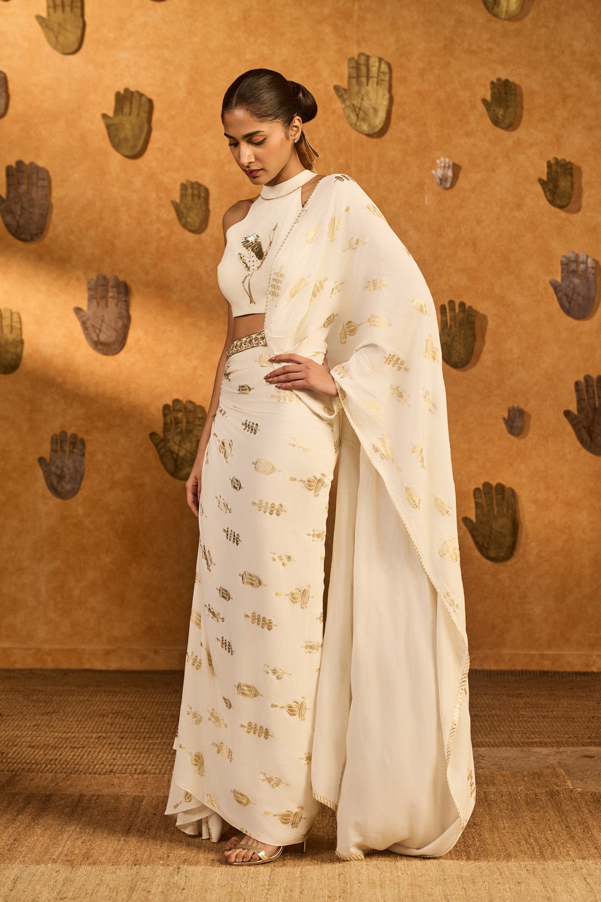 Ivory Soft Lantern Stitched Saree