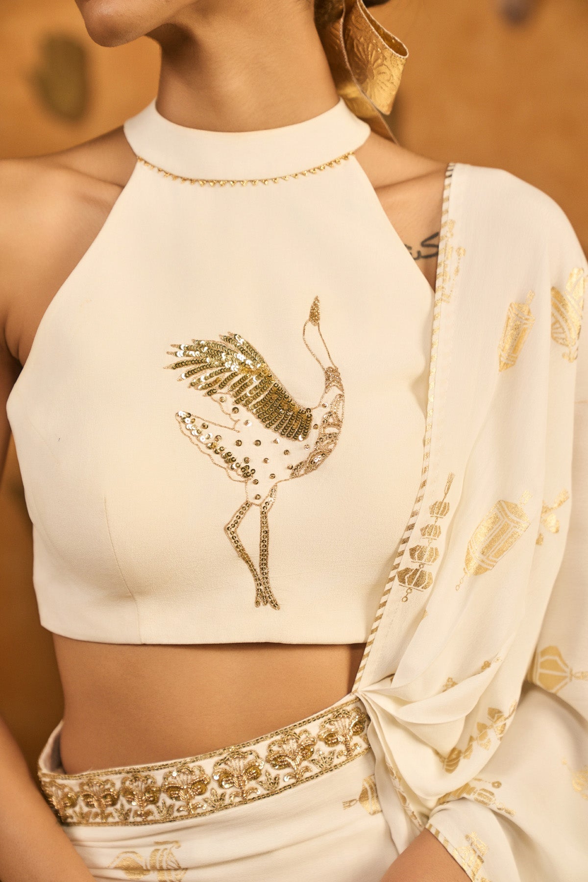 Ivory Soft Lantern Stitched Saree