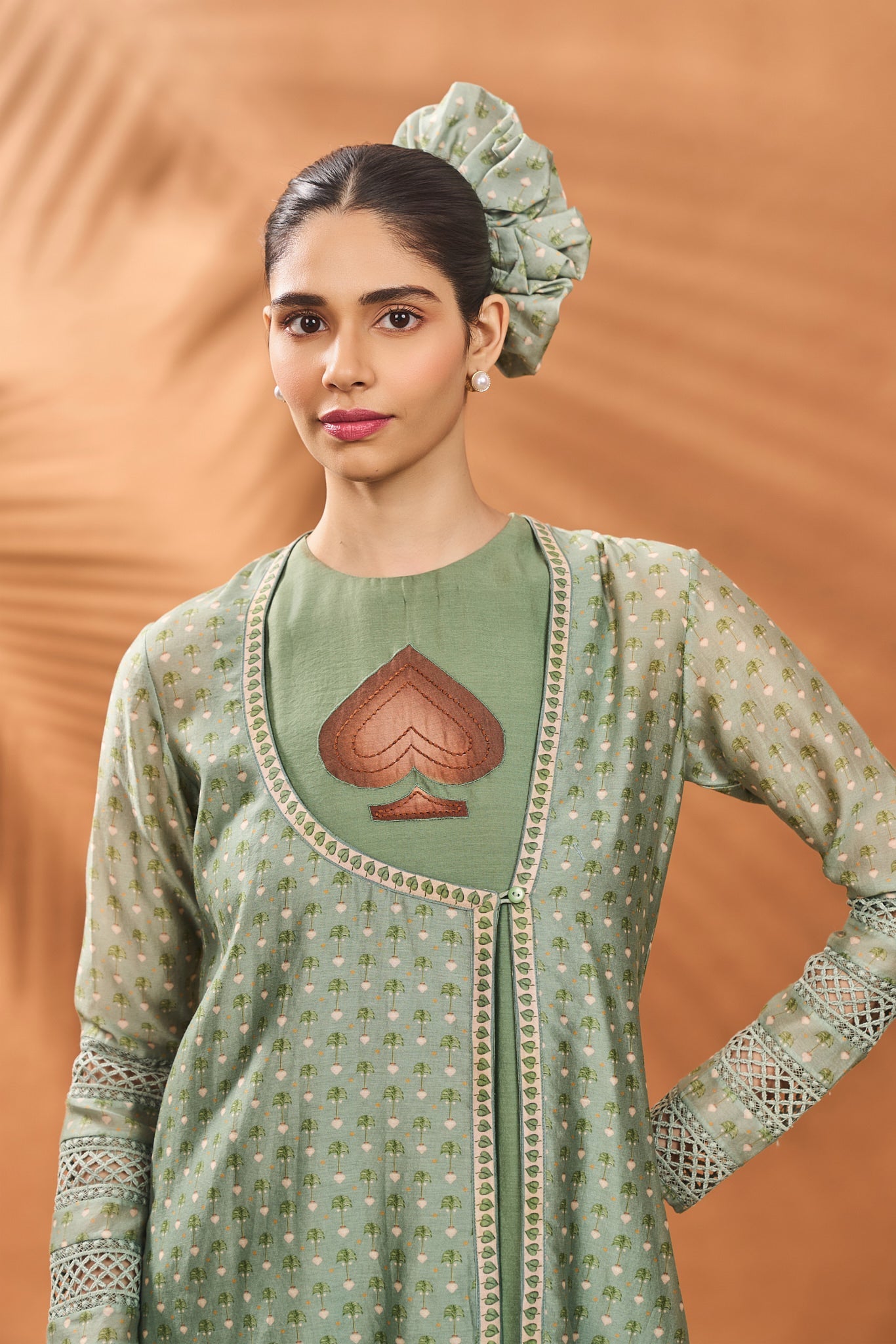 SAGE GREEN TREE OF HEARTS ANGRAKHA KURTA SET