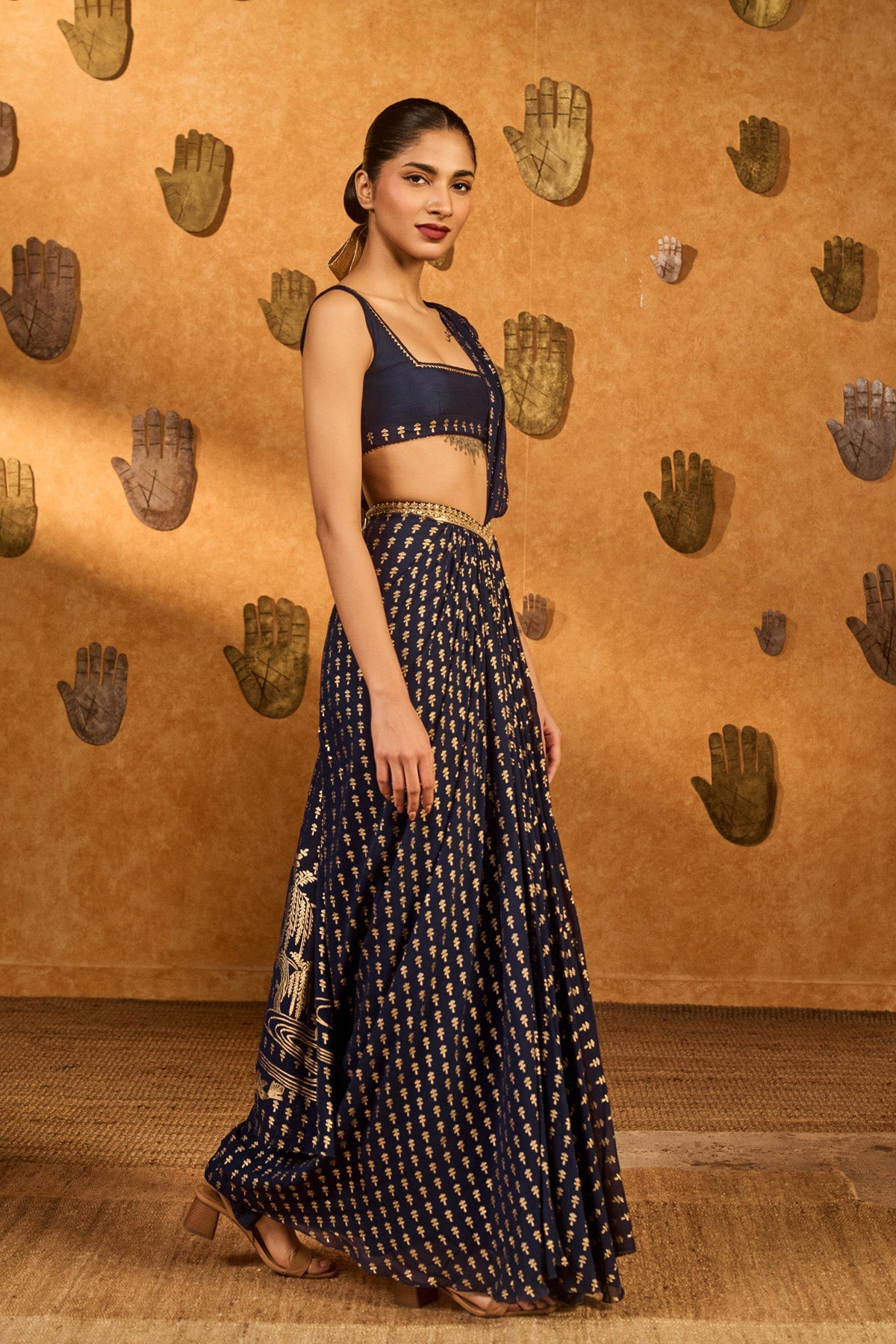 Navy Blue Snow Light Stitched Saree