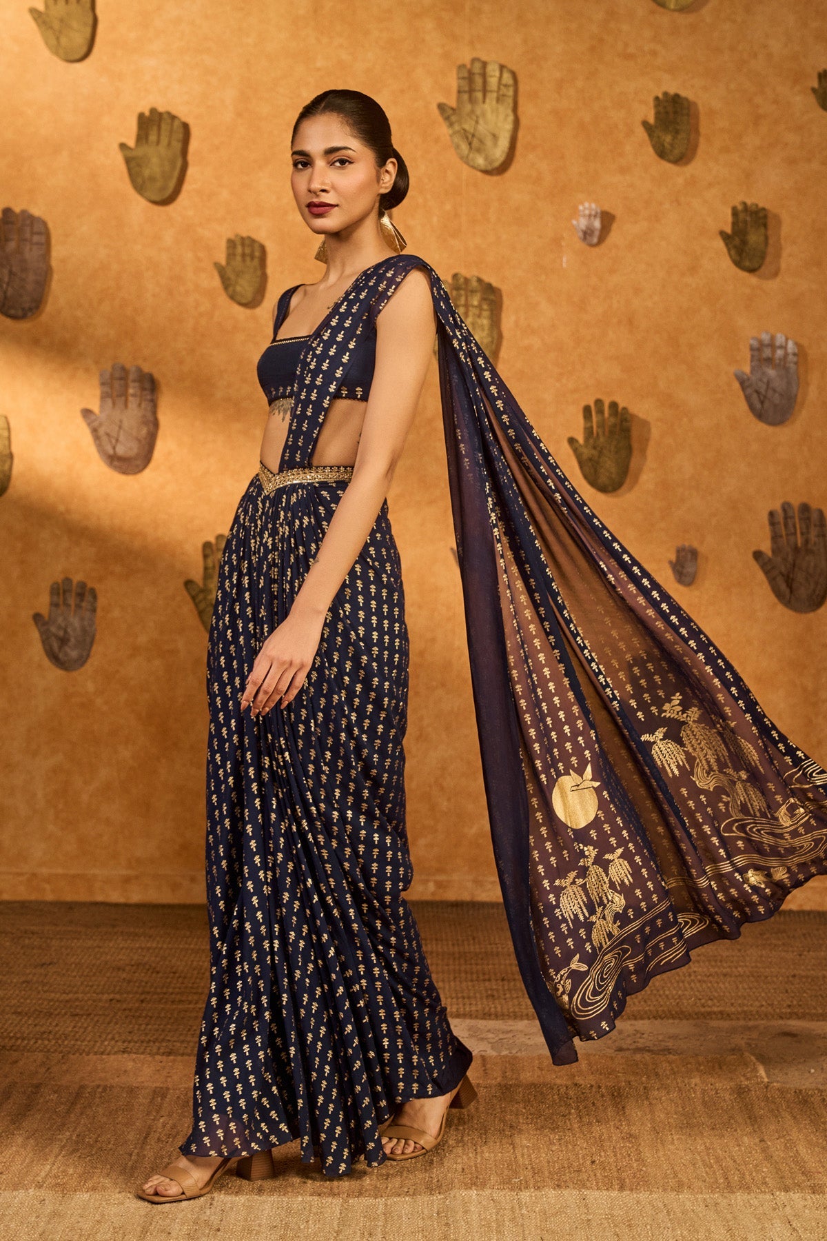 Navy Blue Snow Light Stitched Saree