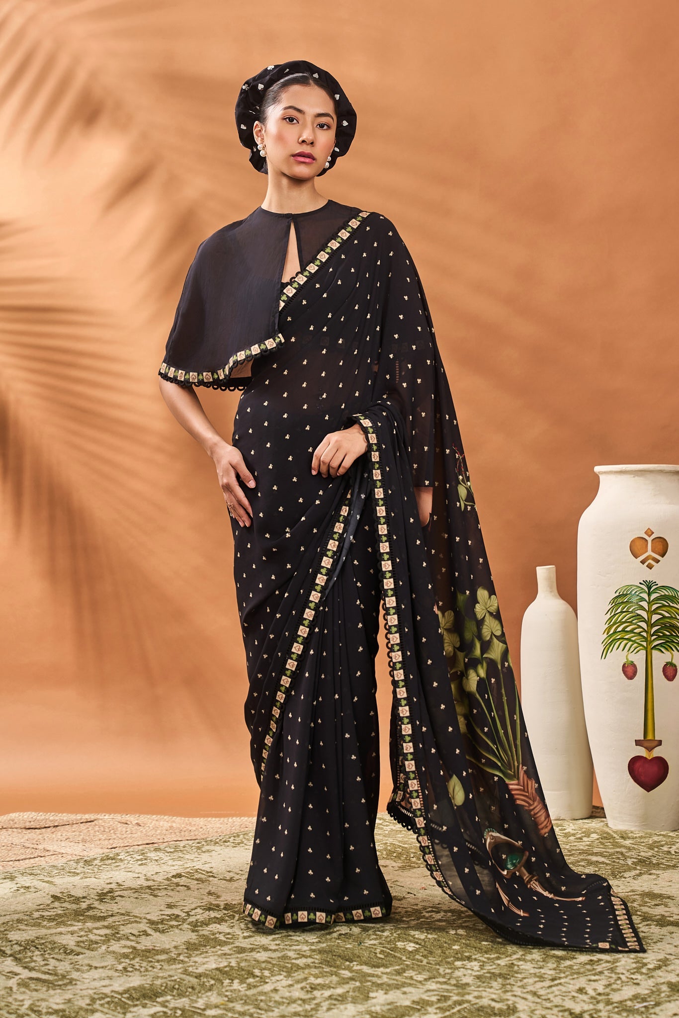 BLACK STRIPED ALL FOURS SAREE