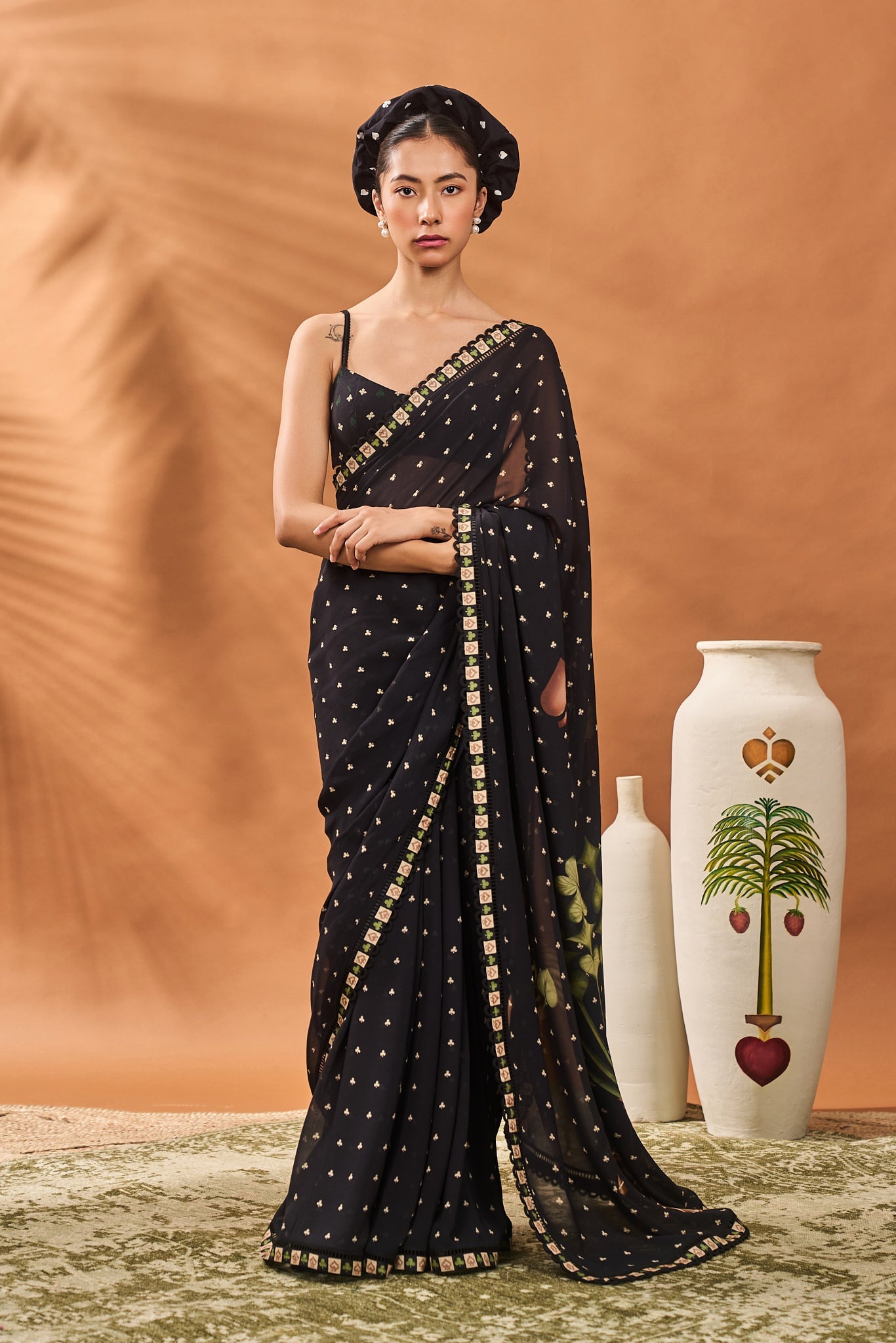 BLACK STRIPED ALL FOURS SAREE