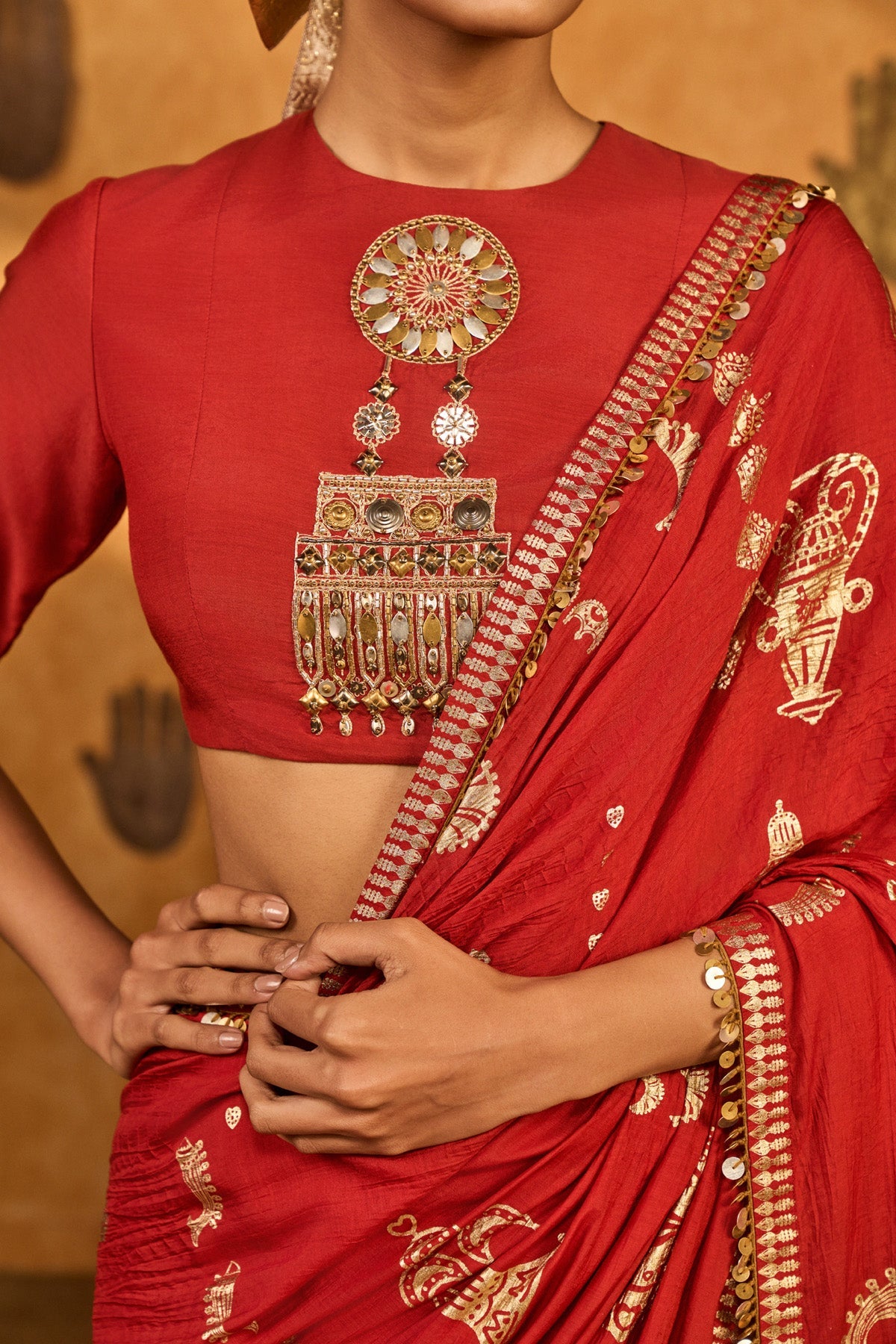 Red Crushed Folkstone Saree
