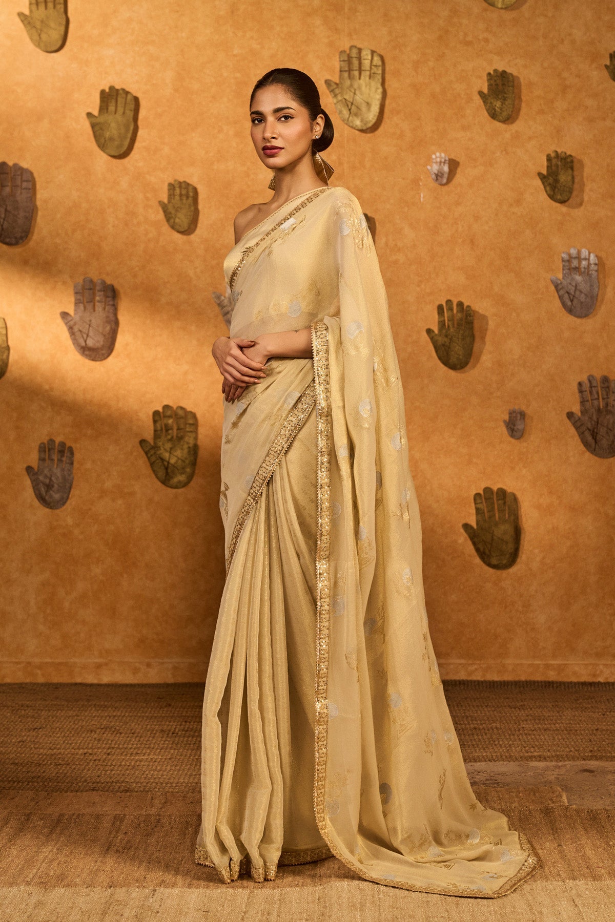 Gold Ivory Moon Garden Tissue Saree