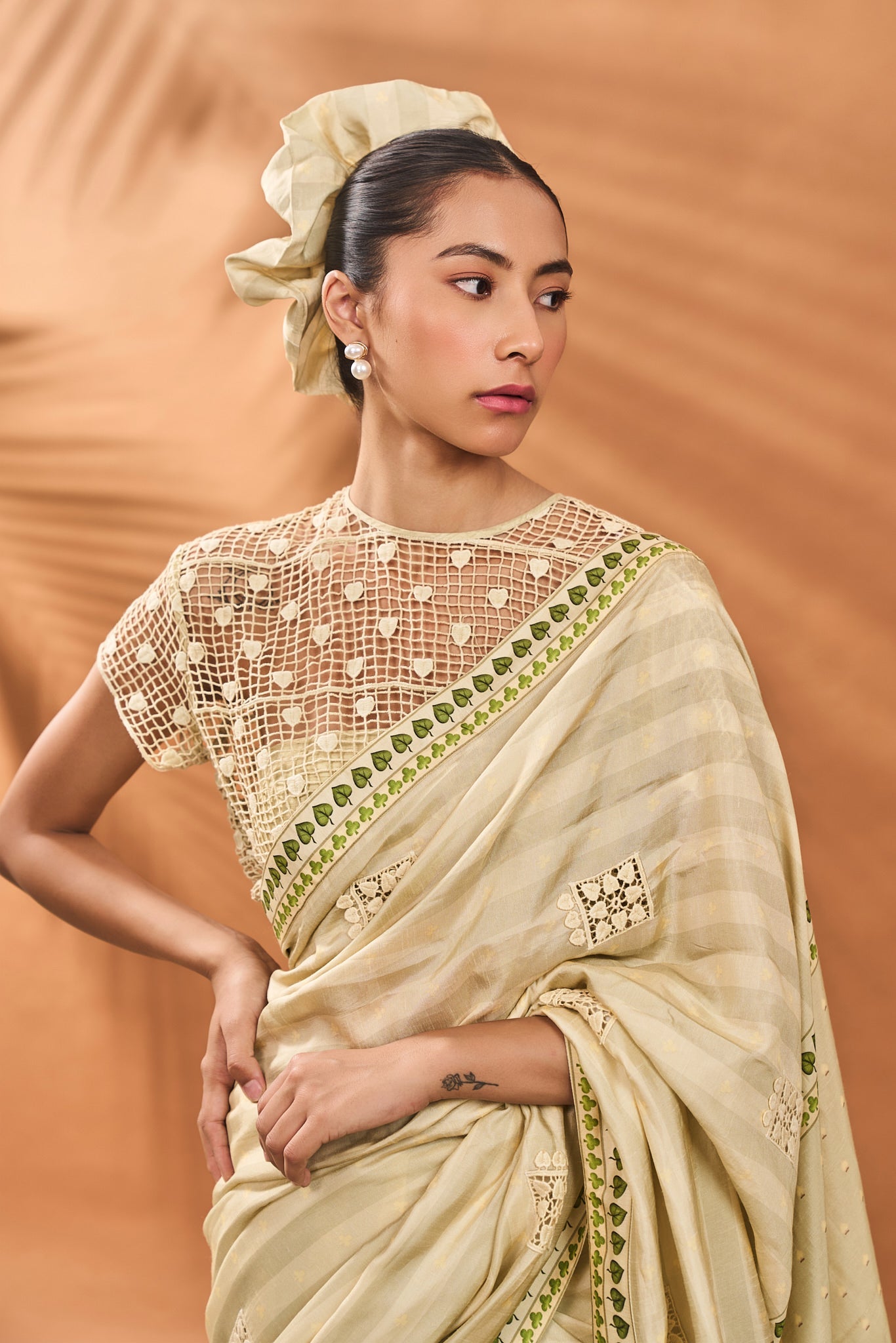 SAGE GREEN STRIPED ALL FOURS SAREE