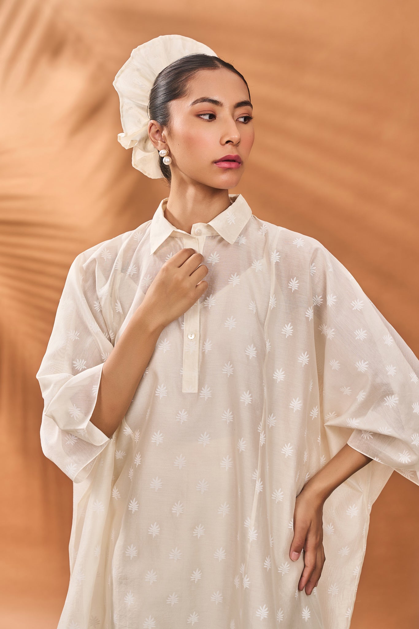 CHANDERI TRELLIS PALM KAFTAN SET
