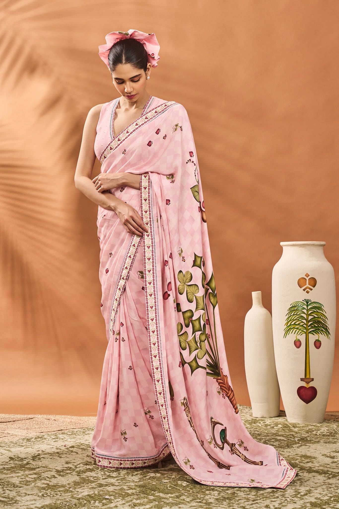 PINK CHECKERS SPADE BLOOM SAREE