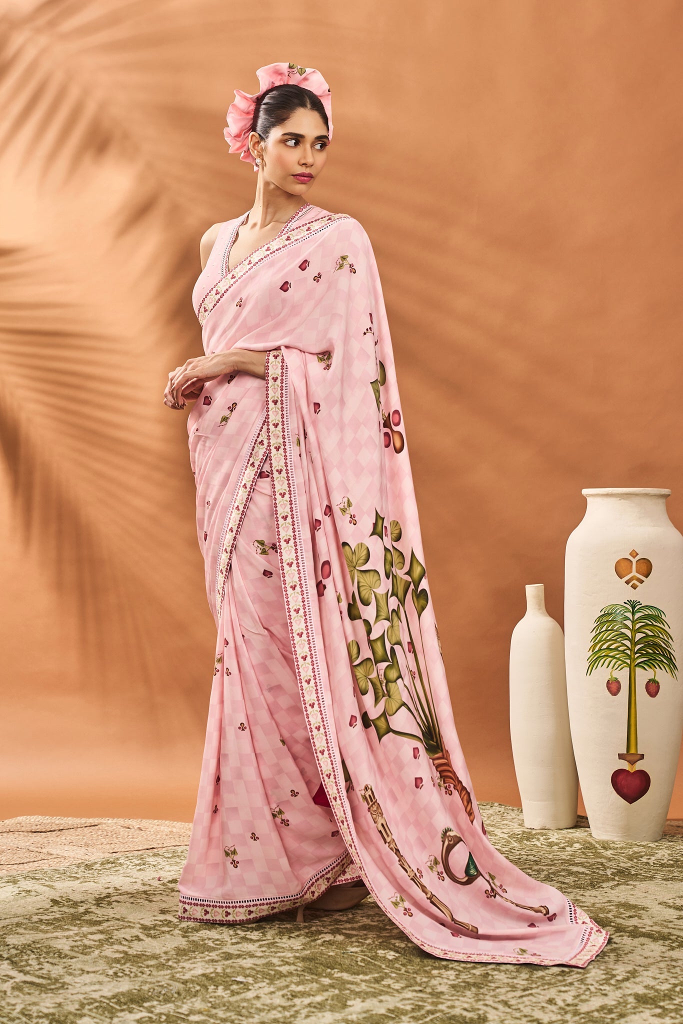 PINK CHECKERS SPADE BLOOM SAREE