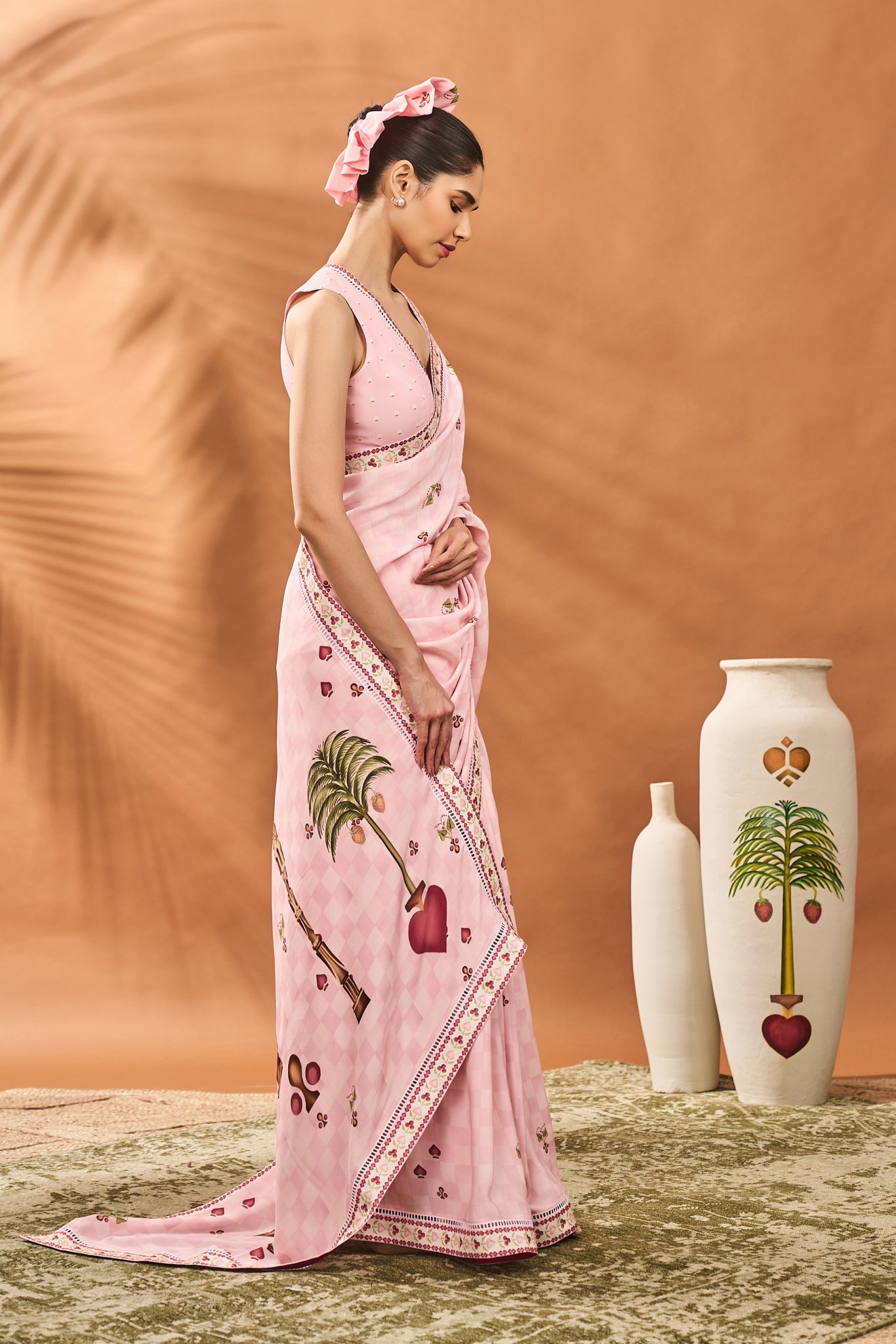 PINK CHECKERS SPADE BLOOM SAREE