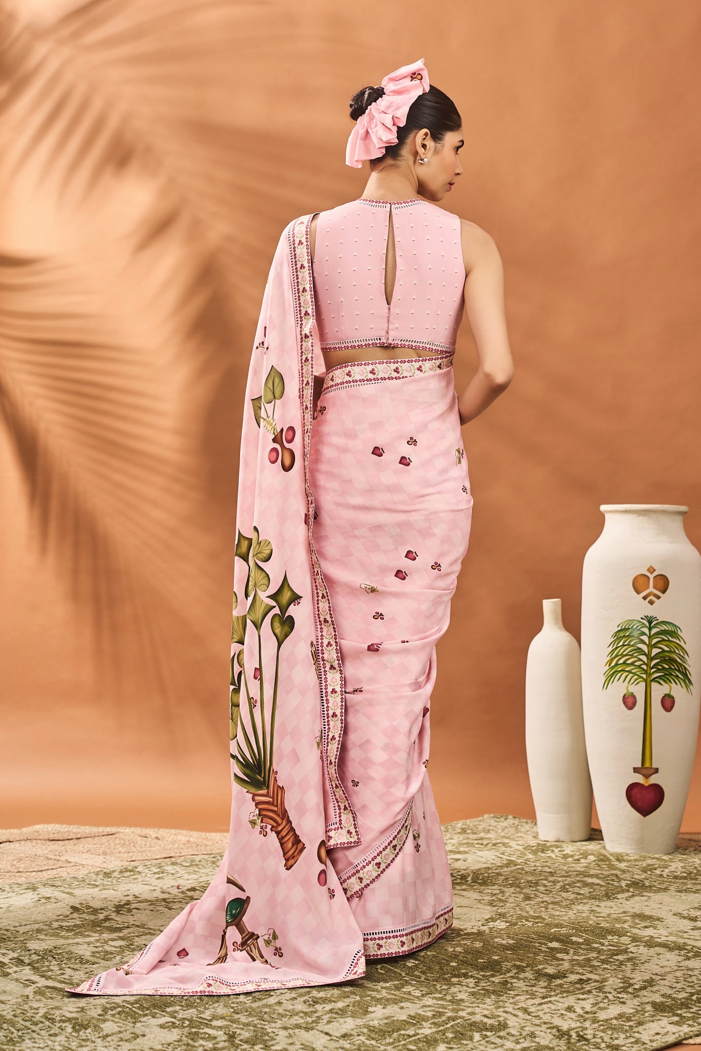 PINK CHECKERS SPADE BLOOM SAREE