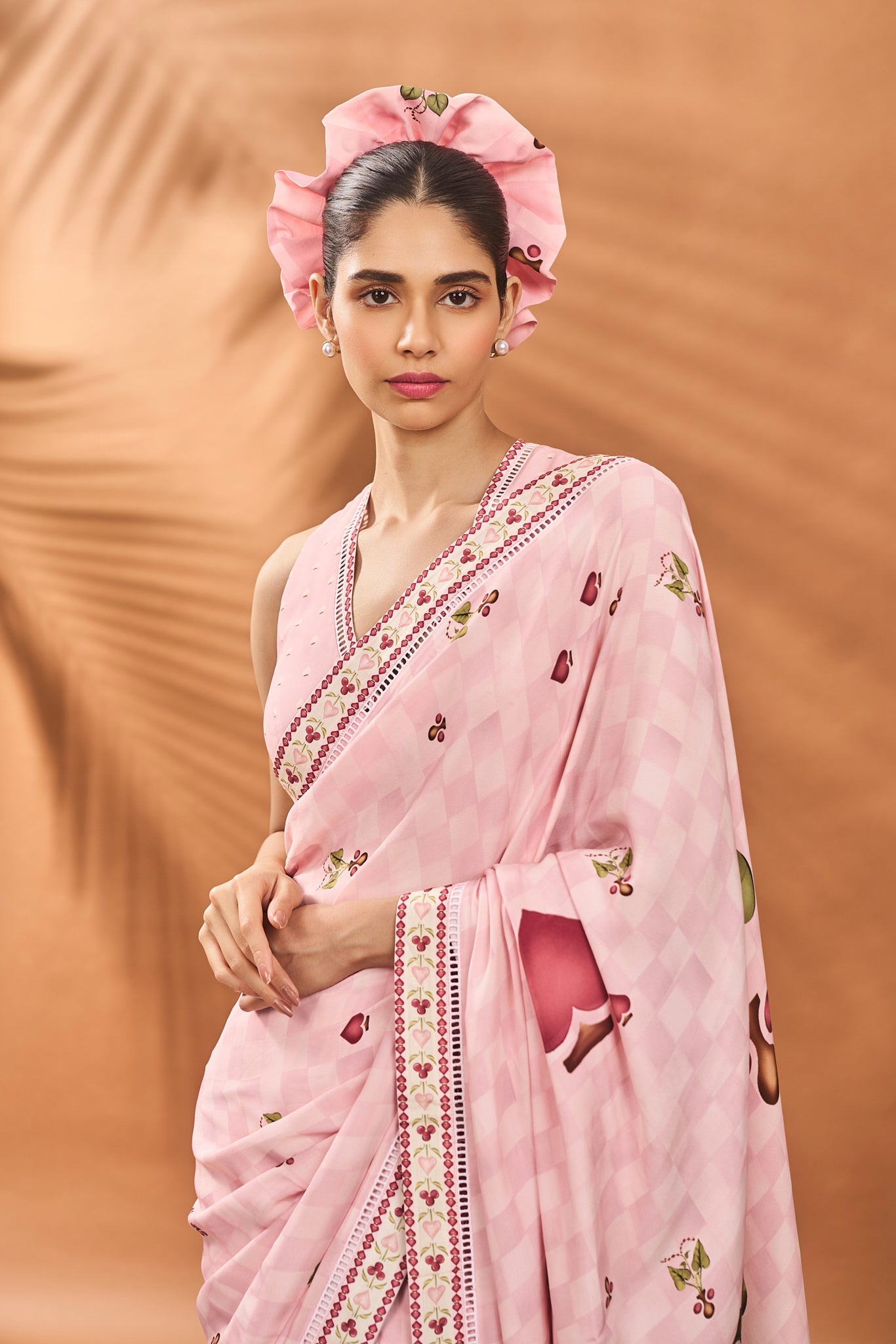 PINK CHECKERS SPADE BLOOM SAREE