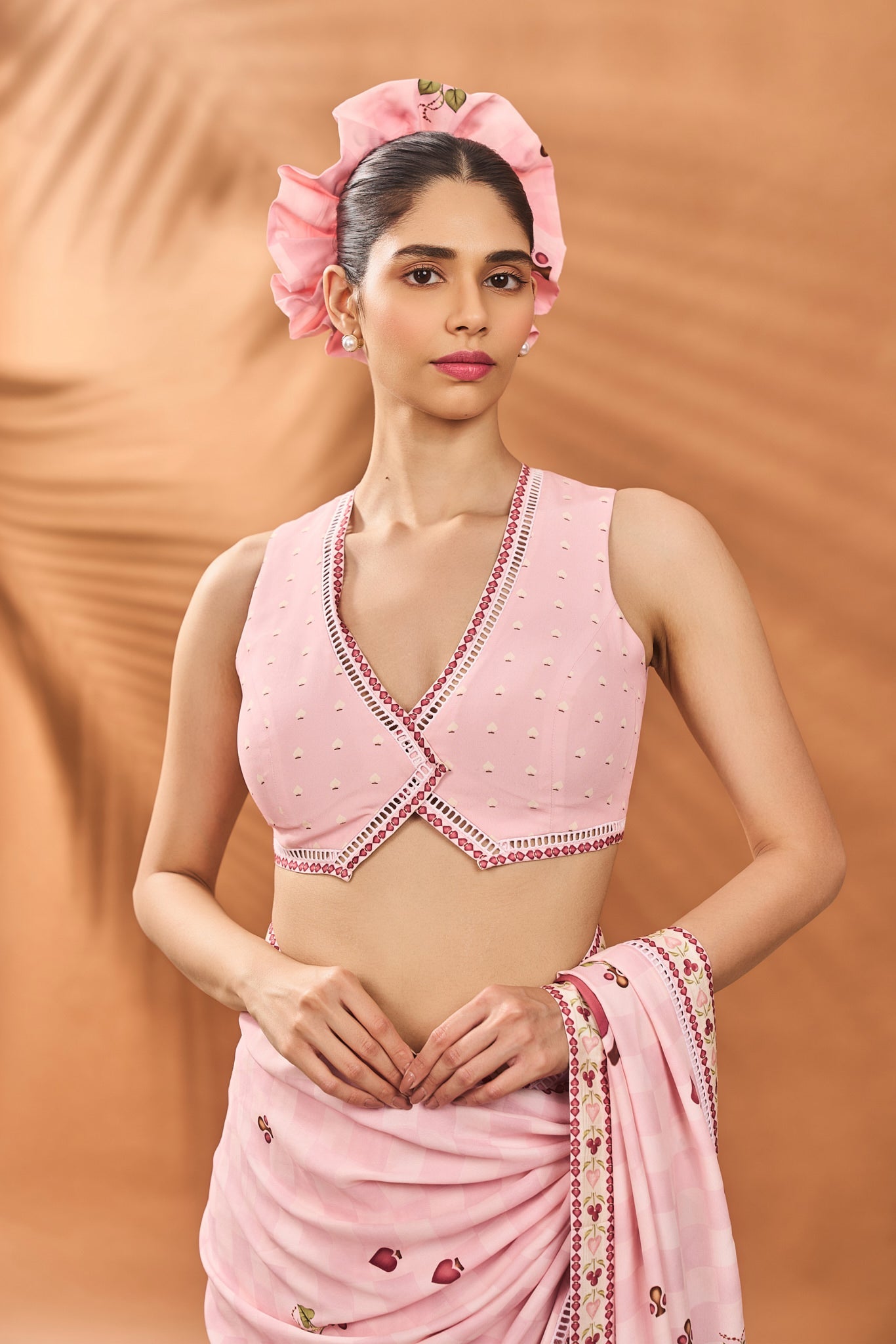 PINK CHECKERS SPADE BLOOM SAREE