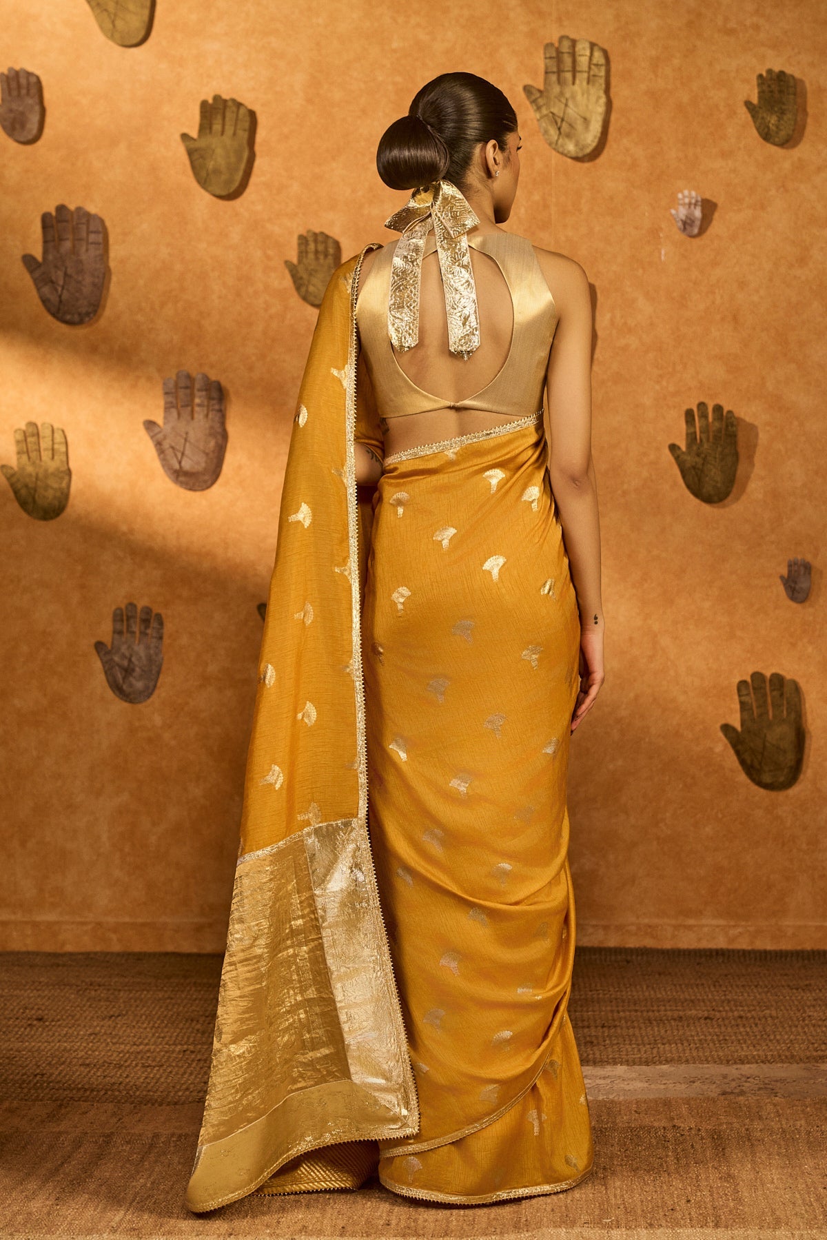 Ochre Tea Blossom Saree
