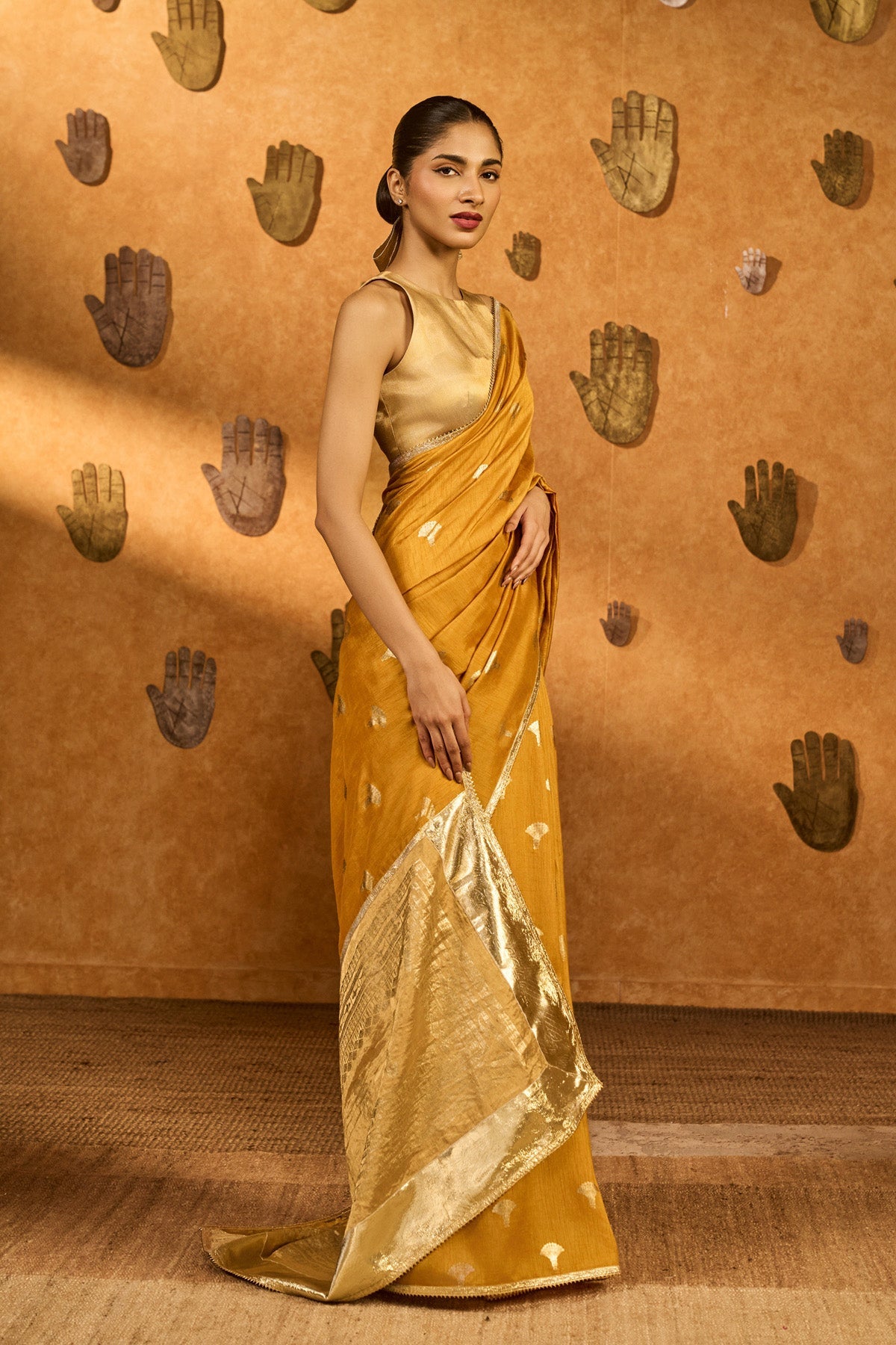 Ochre Tea Blossom Saree