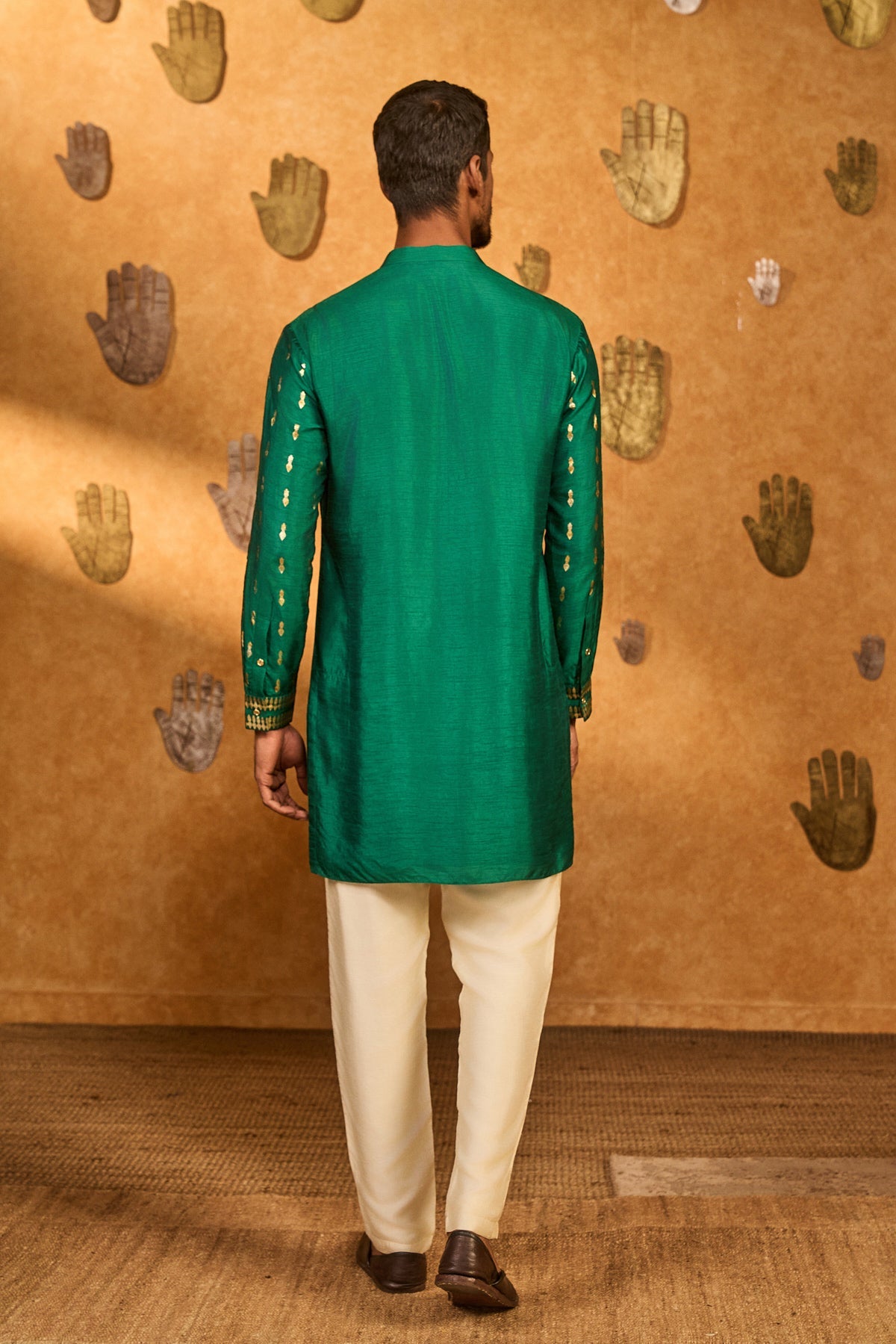 Green Totem Lines And Pot Menswear Kurta Set