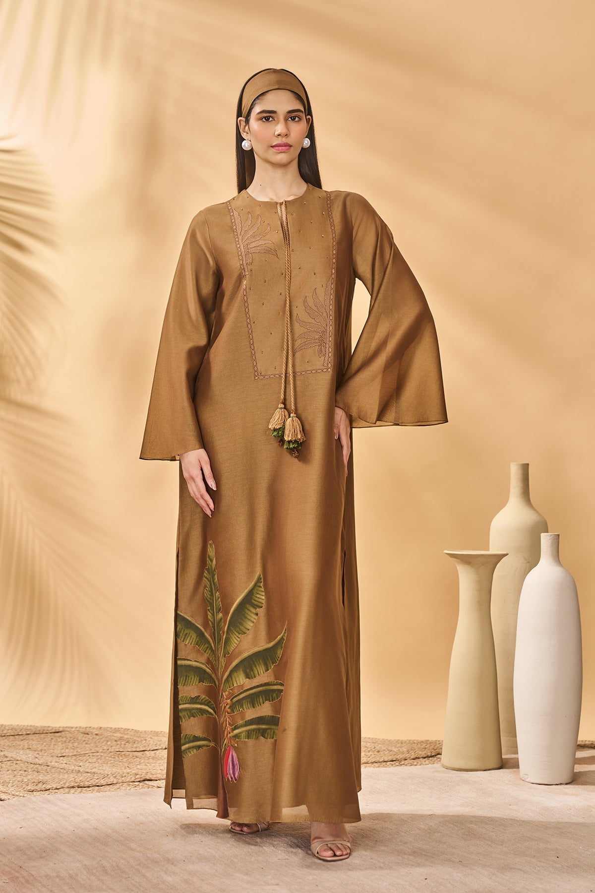 Tan Trellis Palm Kaftan