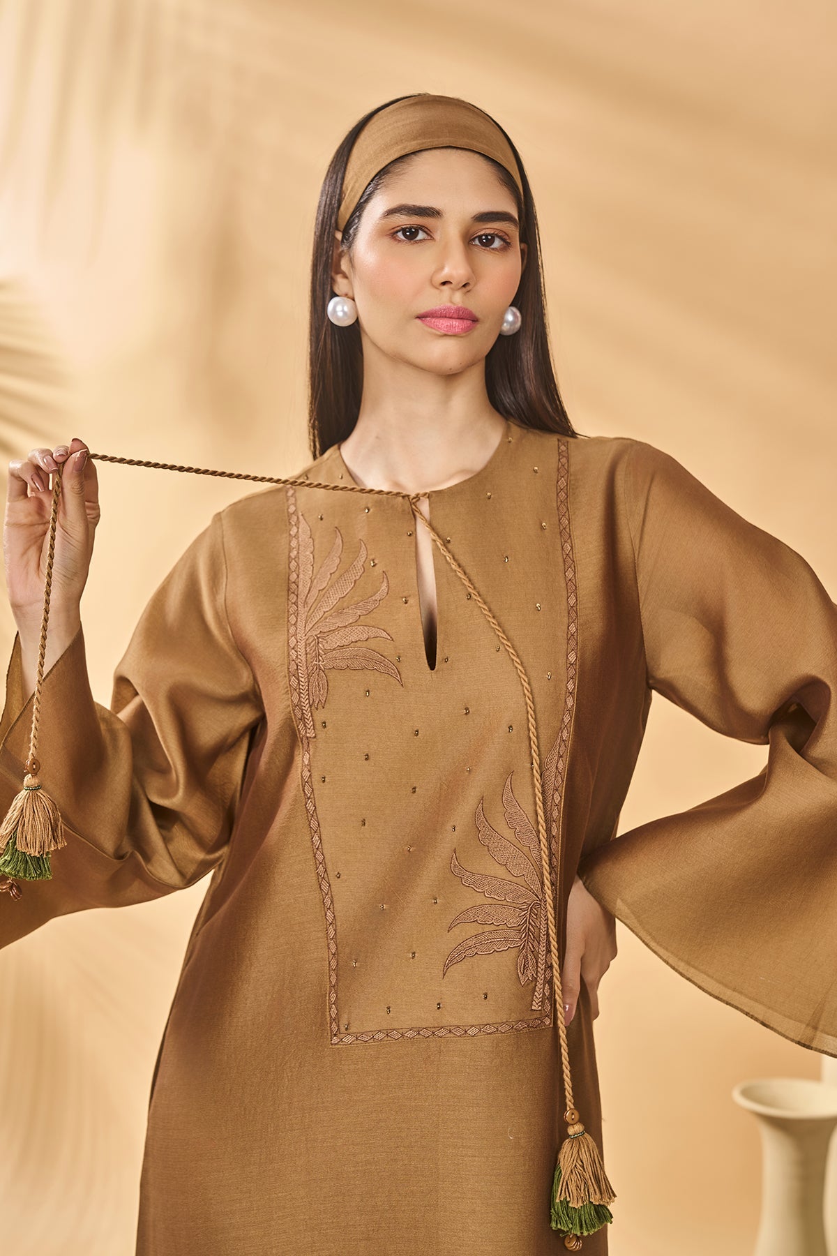 Tan Trellis Palm Kaftan